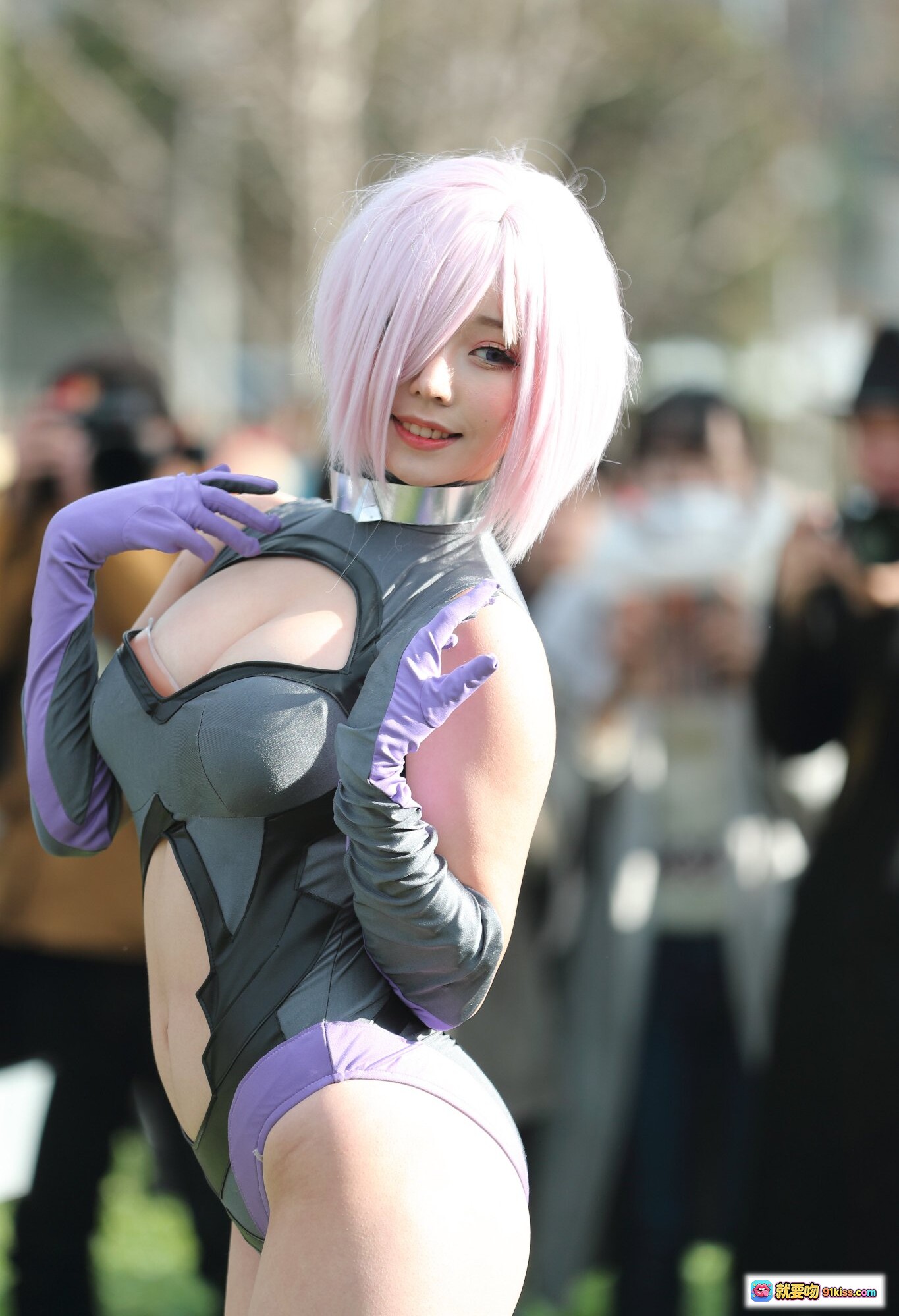 图片[8] - 菌烨tako NO.006 玛修·基列莱特 Cosplay 粉发少女 透明雨伞 紫色手套 黑灰制服 54P高清写真集 - 就要吻