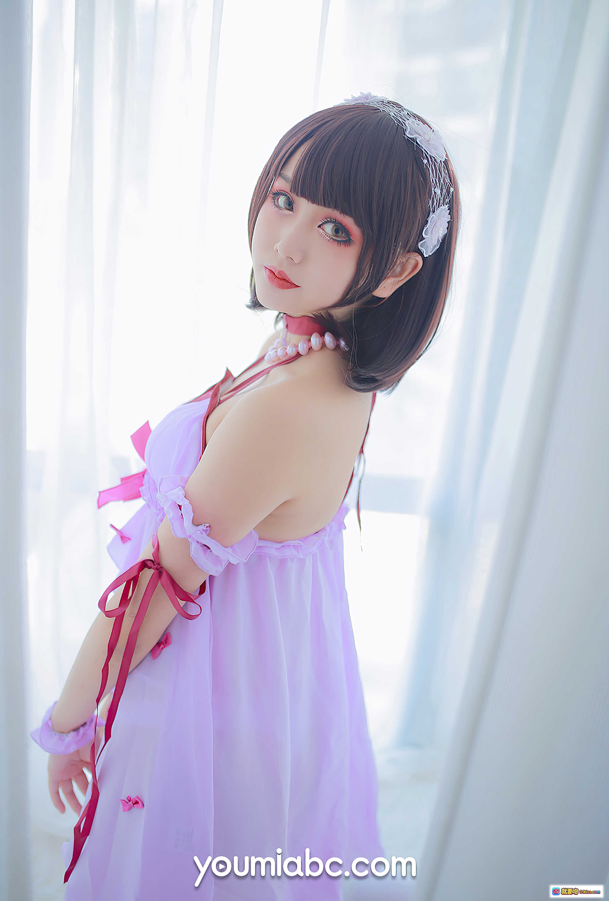 图片[2] - 加藤惠睡衣派对写真NO.017 紫色蕾丝内衣+透明薄纱+镜前美臀特写 22P高清图集 - 就要吻