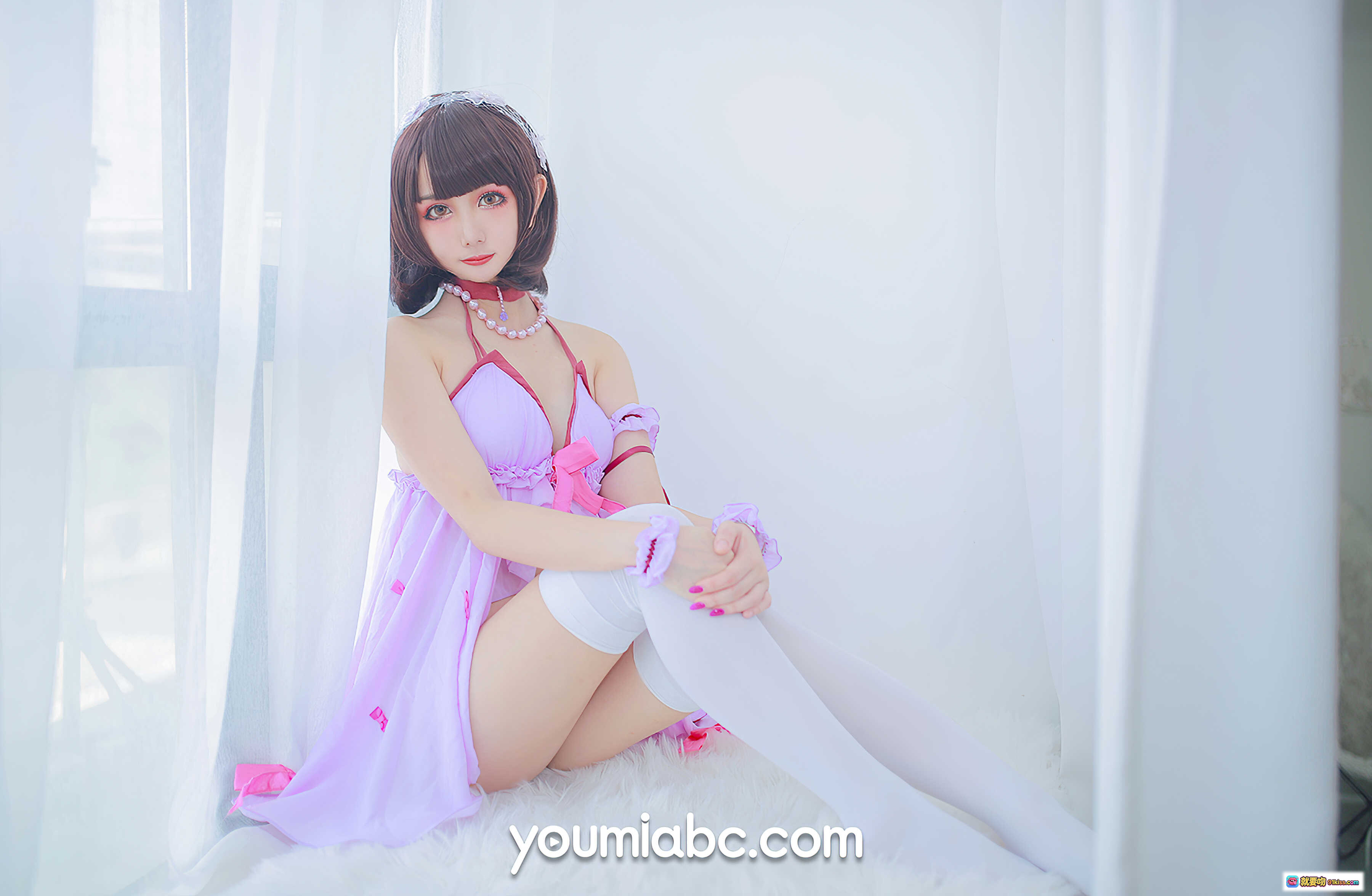 图片[8] - 加藤惠睡衣派对写真NO.017 紫色蕾丝内衣+透明薄纱+镜前美臀特写 22P高清图集 - 就要吻