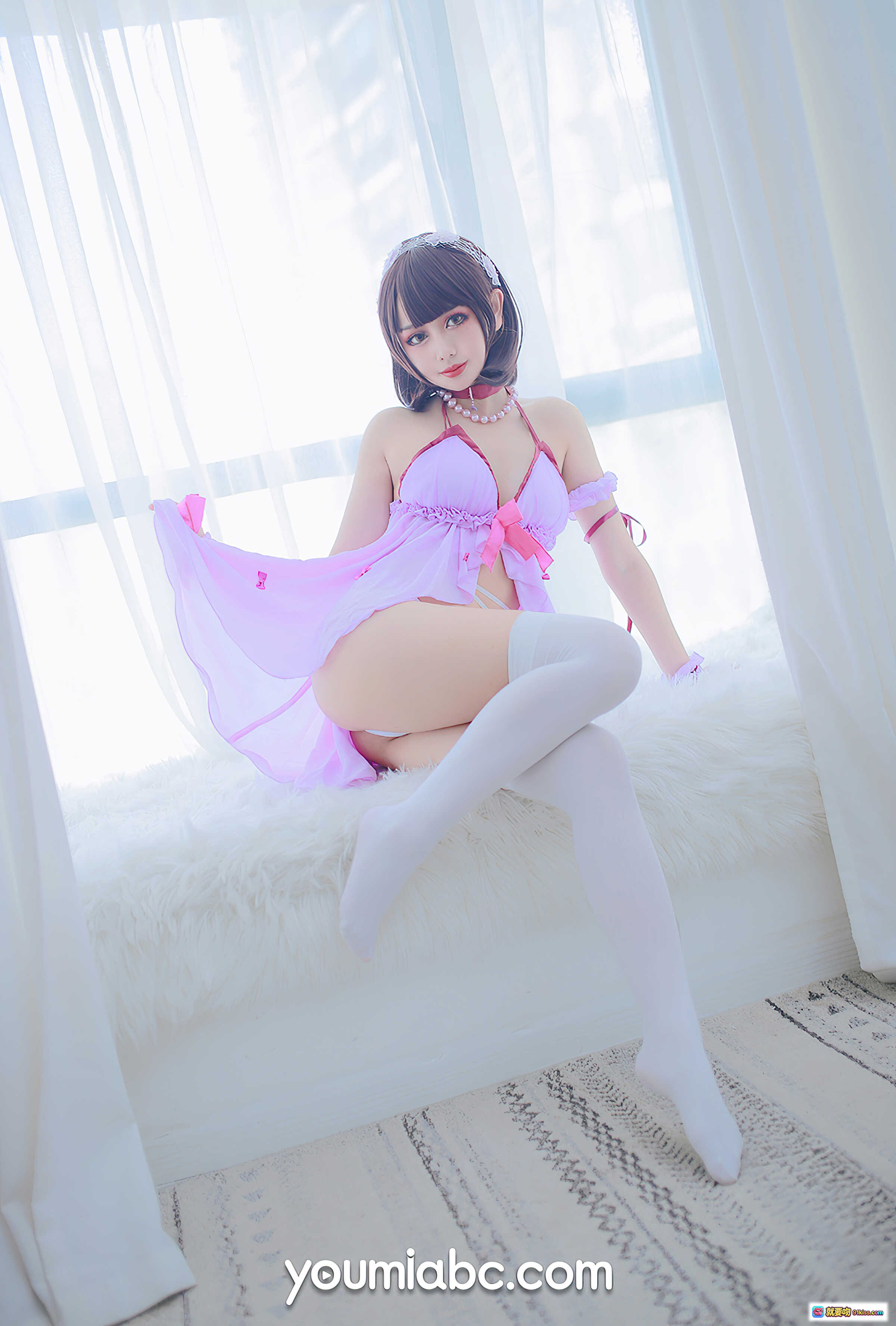 图片[4] - 加藤惠睡衣派对写真NO.017 紫色蕾丝内衣+透明薄纱+镜前美臀特写 22P高清图集 - 就要吻