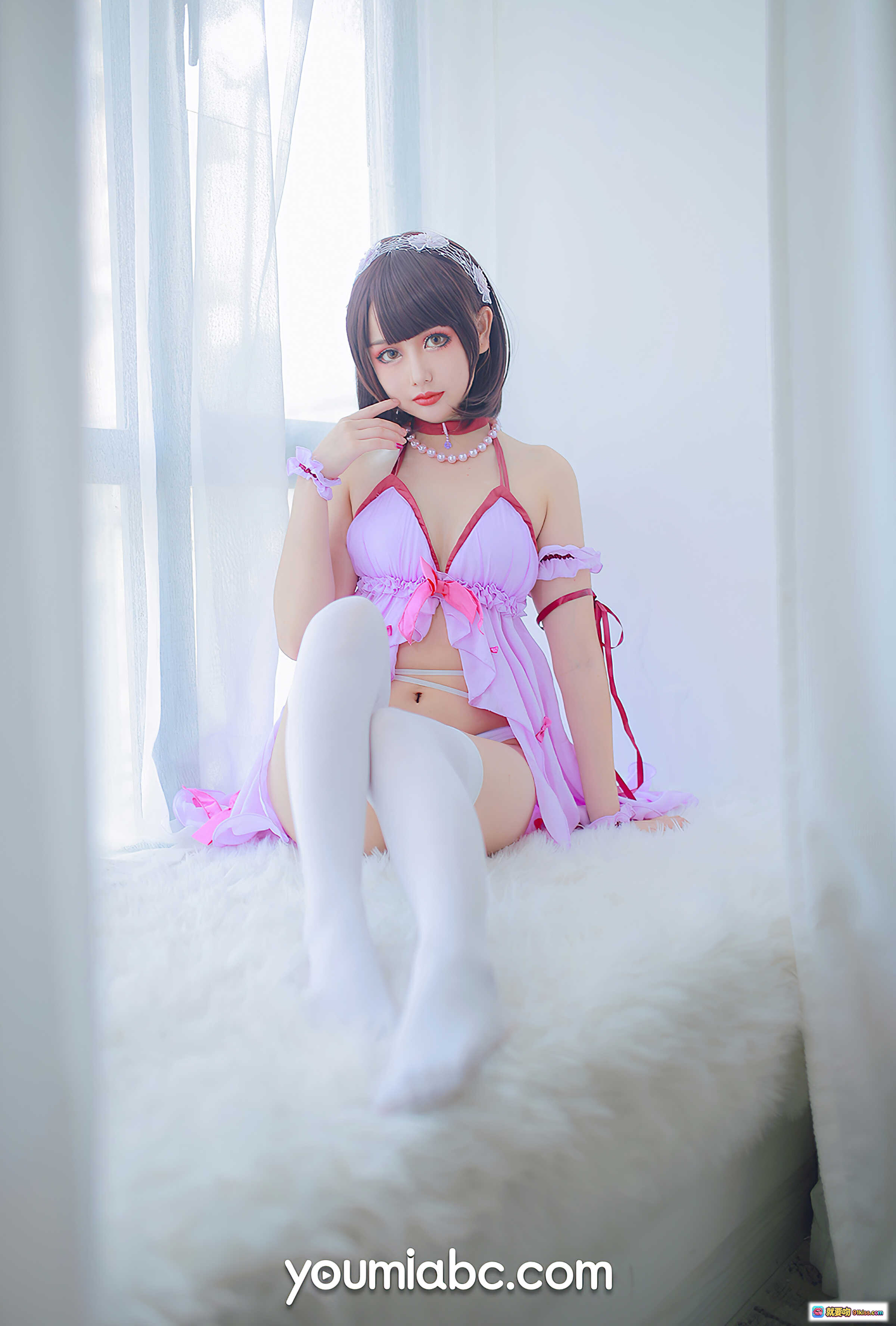 图片[10] - 加藤惠睡衣派对写真NO.017 紫色蕾丝内衣+透明薄纱+镜前美臀特写 22P高清图集 - 就要吻