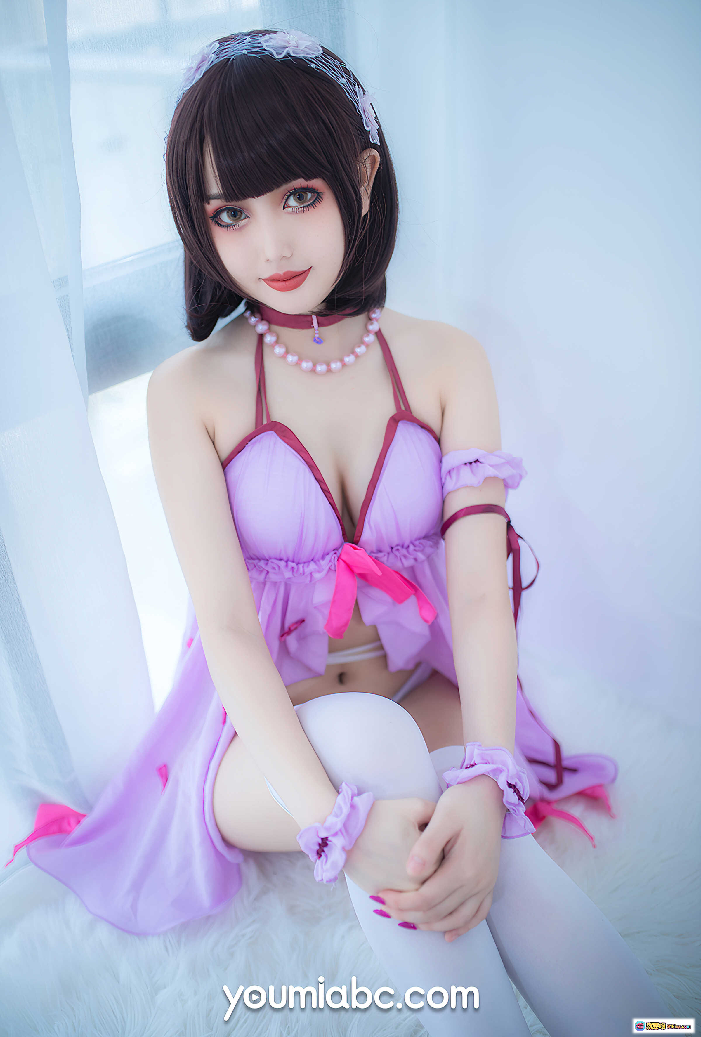 图片[9] - 加藤惠睡衣派对写真NO.017 紫色蕾丝内衣+透明薄纱+镜前美臀特写 22P高清图集 - 就要吻