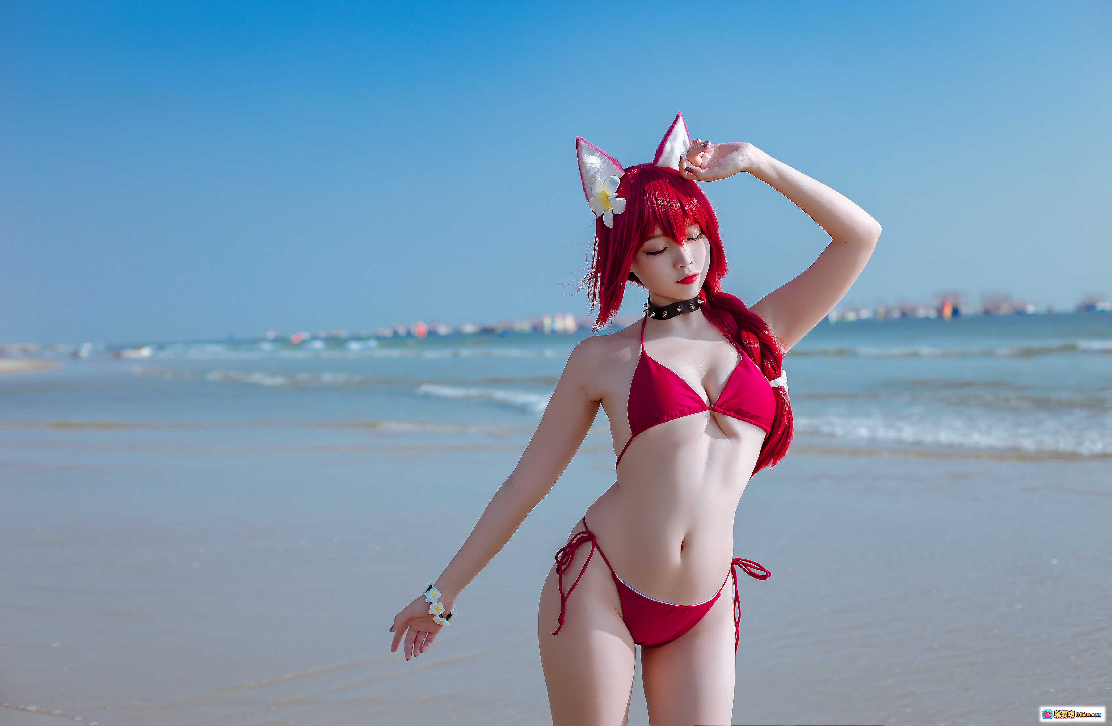 图片[10] - 二佐Nisa NO.115 碧蓝千代田泳装写真 海滩红发猫耳比基尼 Cosplay 美女摄影 20P高清图集 - 就要吻