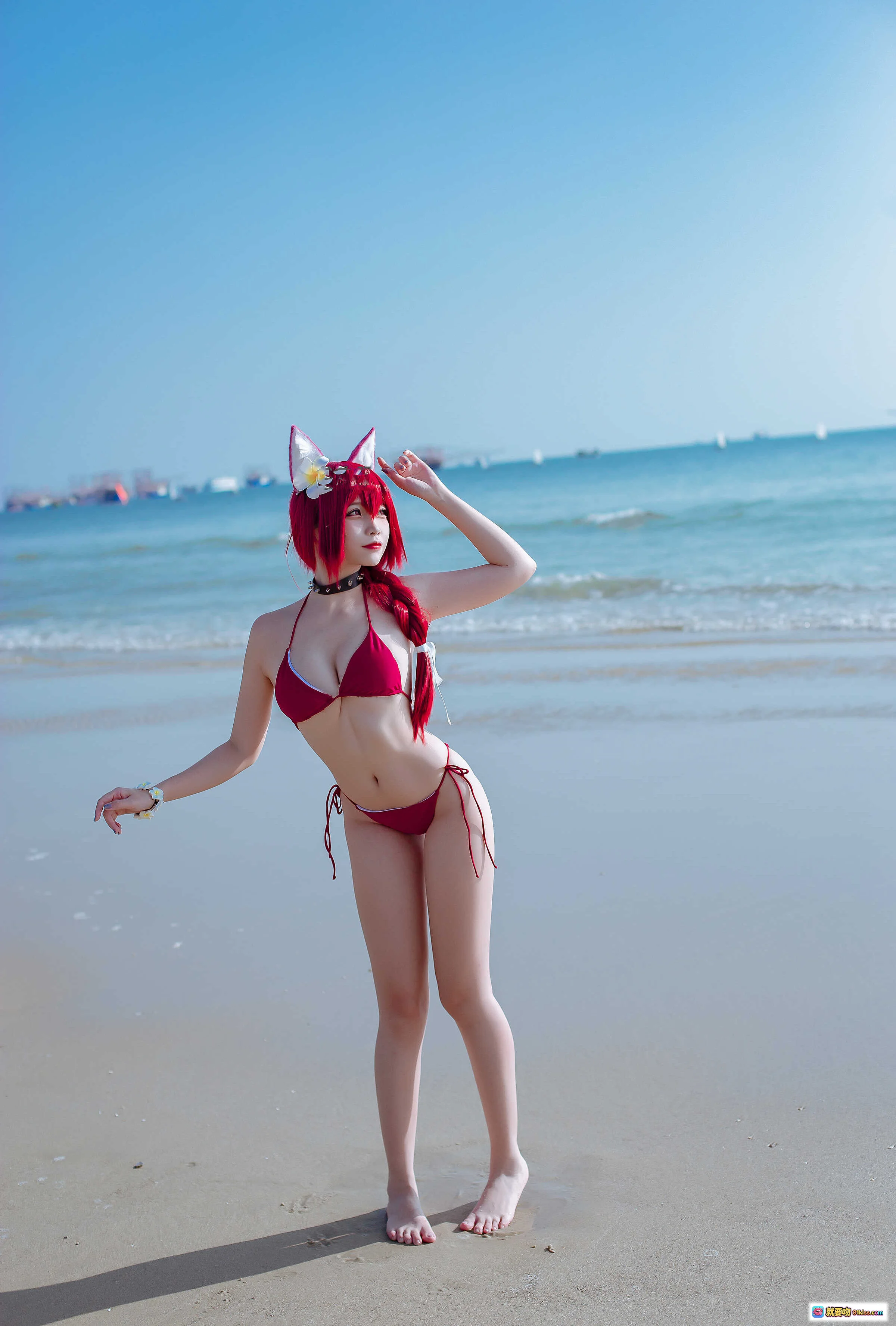 二佐Nisa NO.115 碧蓝千代田泳装写真 海滩红发猫耳比基尼 Cosplay 美女摄影 20P高清图集 - 就要吻