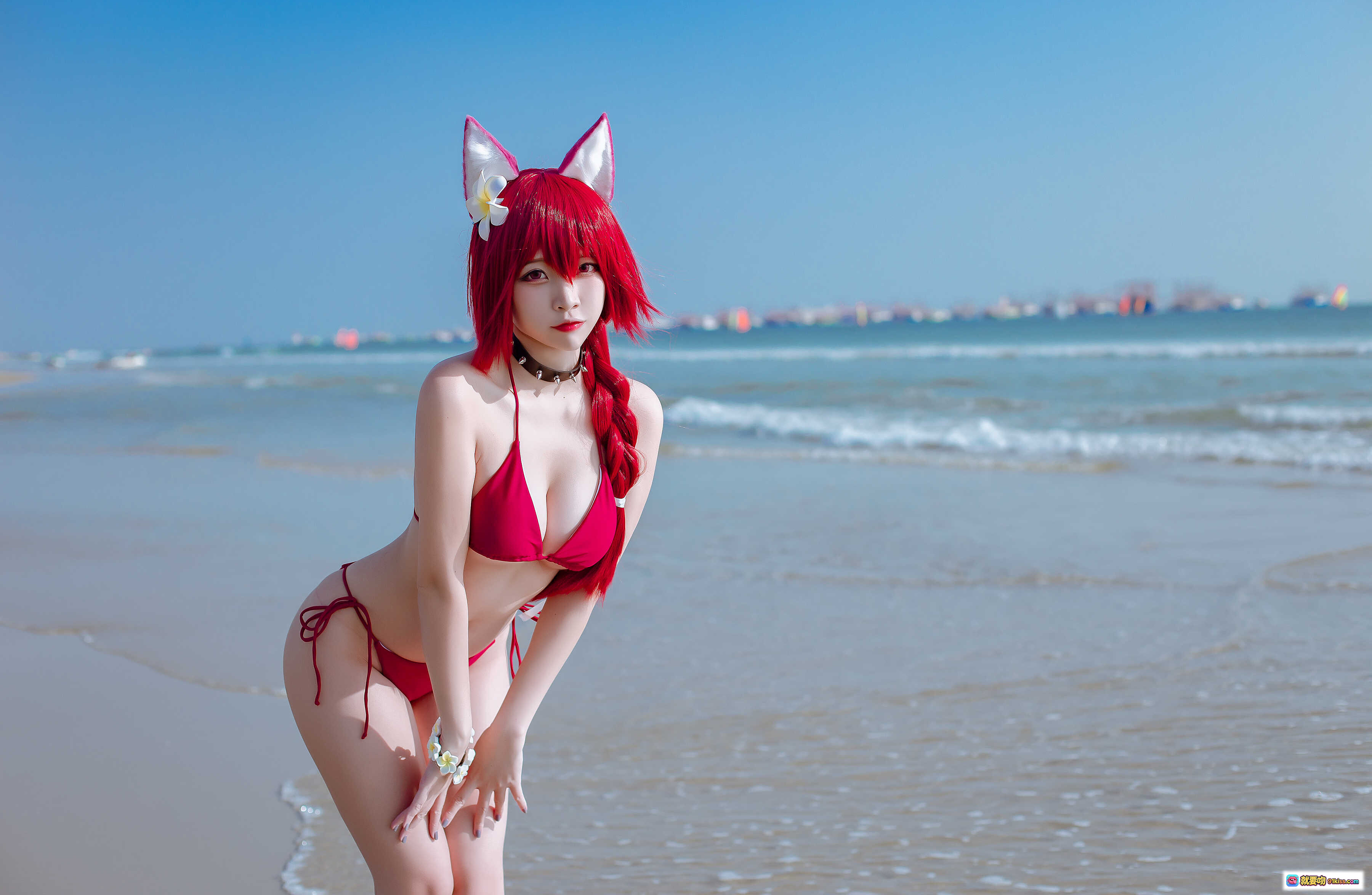 图片[8] - 二佐Nisa NO.115 碧蓝千代田泳装写真 海滩红发猫耳比基尼 Cosplay 美女摄影 20P高清图集 - 就要吻