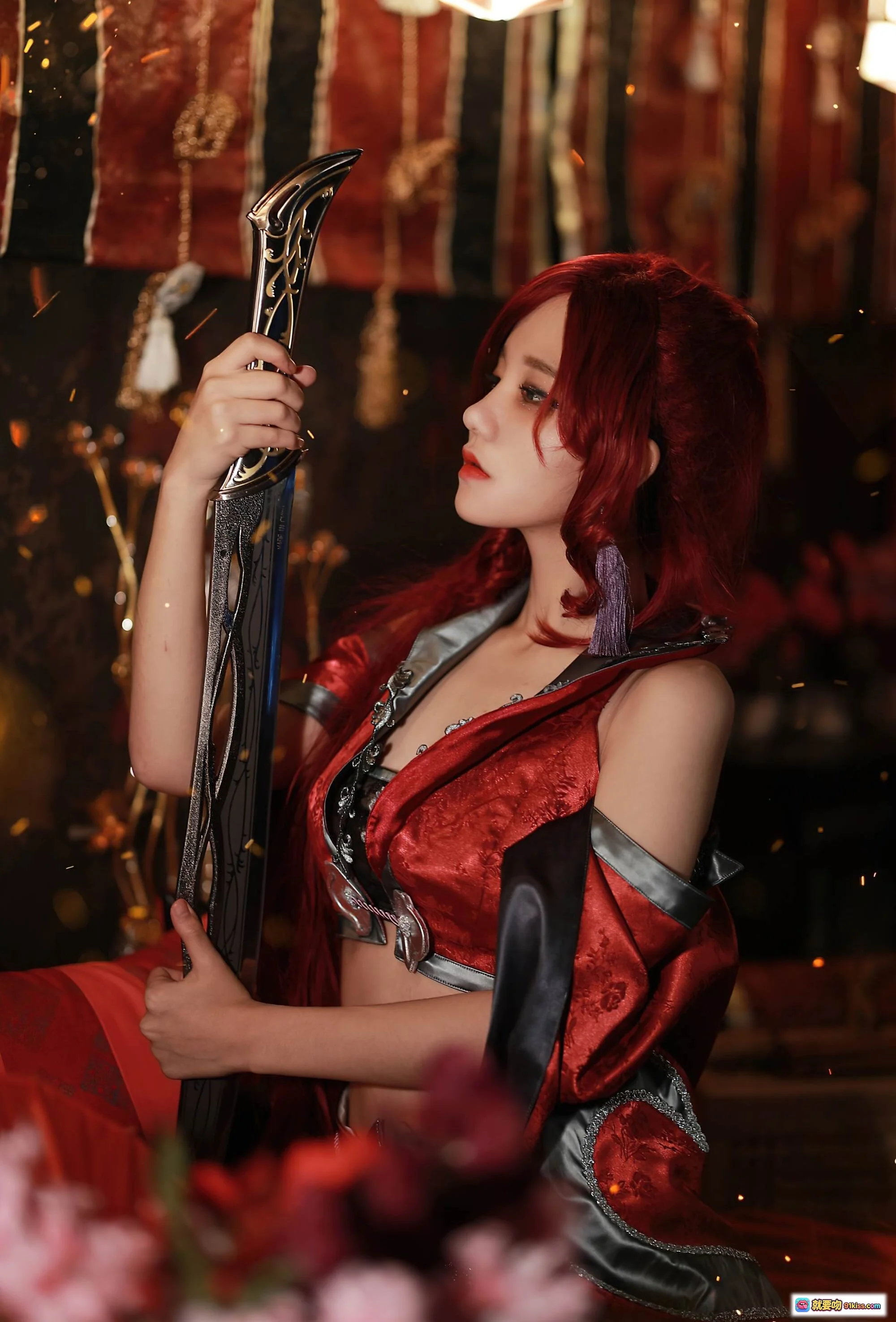 韩国正妹Jenny NO.019 RZCOS红发古风cosplay持剑写真 21P精致妆造场景氛围感 - 就要吻