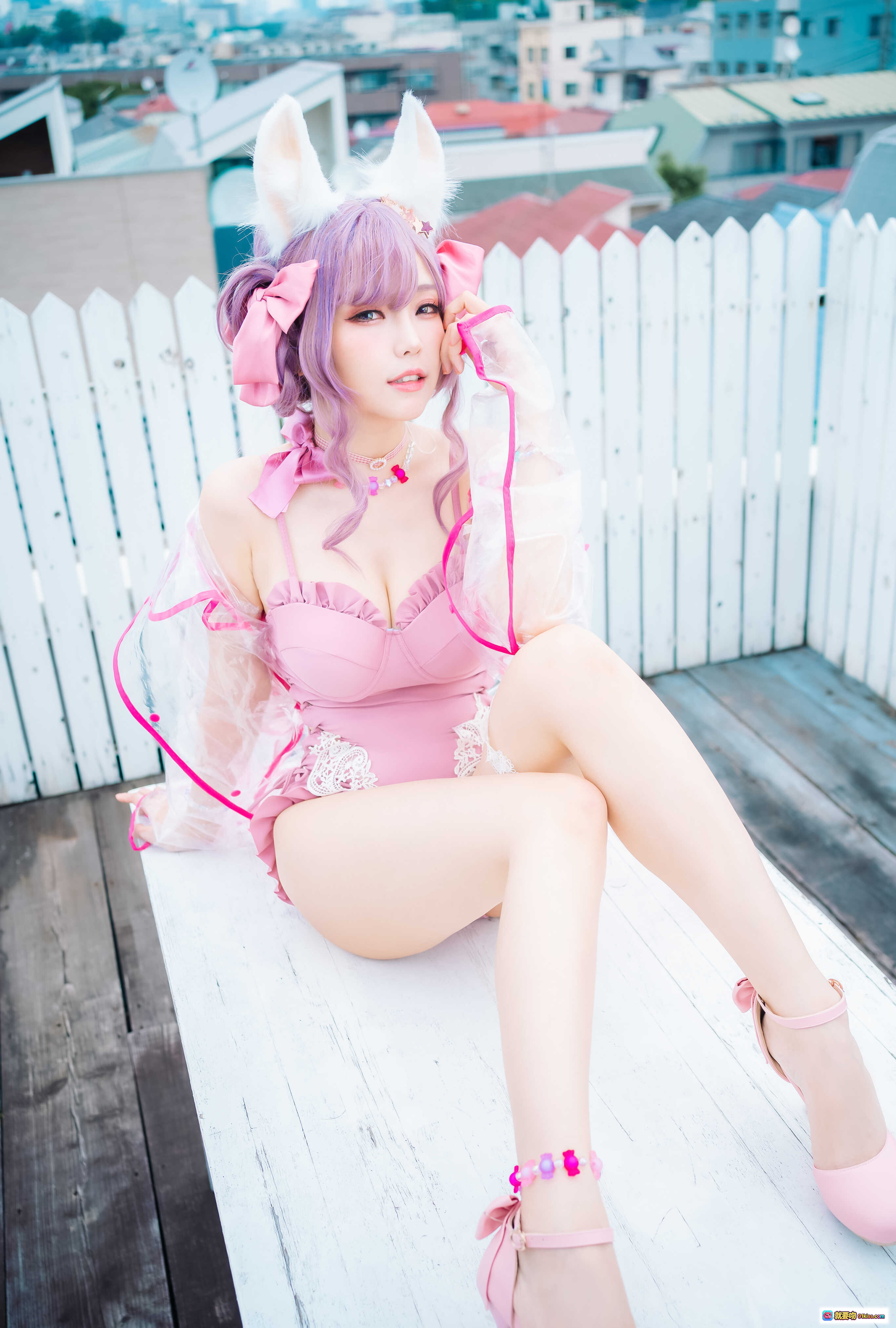 图片[6] - ElyEE子 NO.083 Fluffy Summer 粉色原创泳装写真 甜美兔耳少女卧室私房照 54P高清图集 - 就要吻