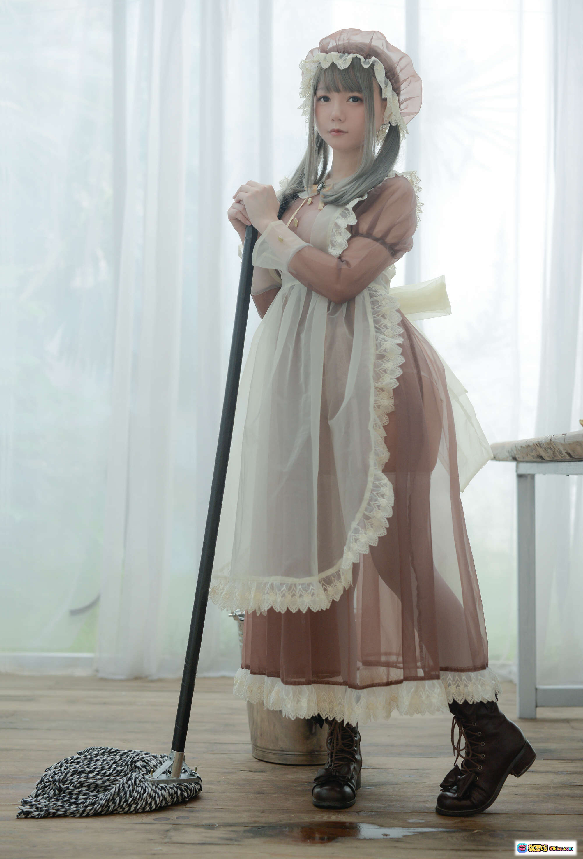 图片[9] - きょう肉肉 vol.17 ～Maid～ 白タイツ メイドコスプレ バスルーム撮影 ファッション フェミニン ロリータ風 透明感 キャラクター写真 - 就要吻