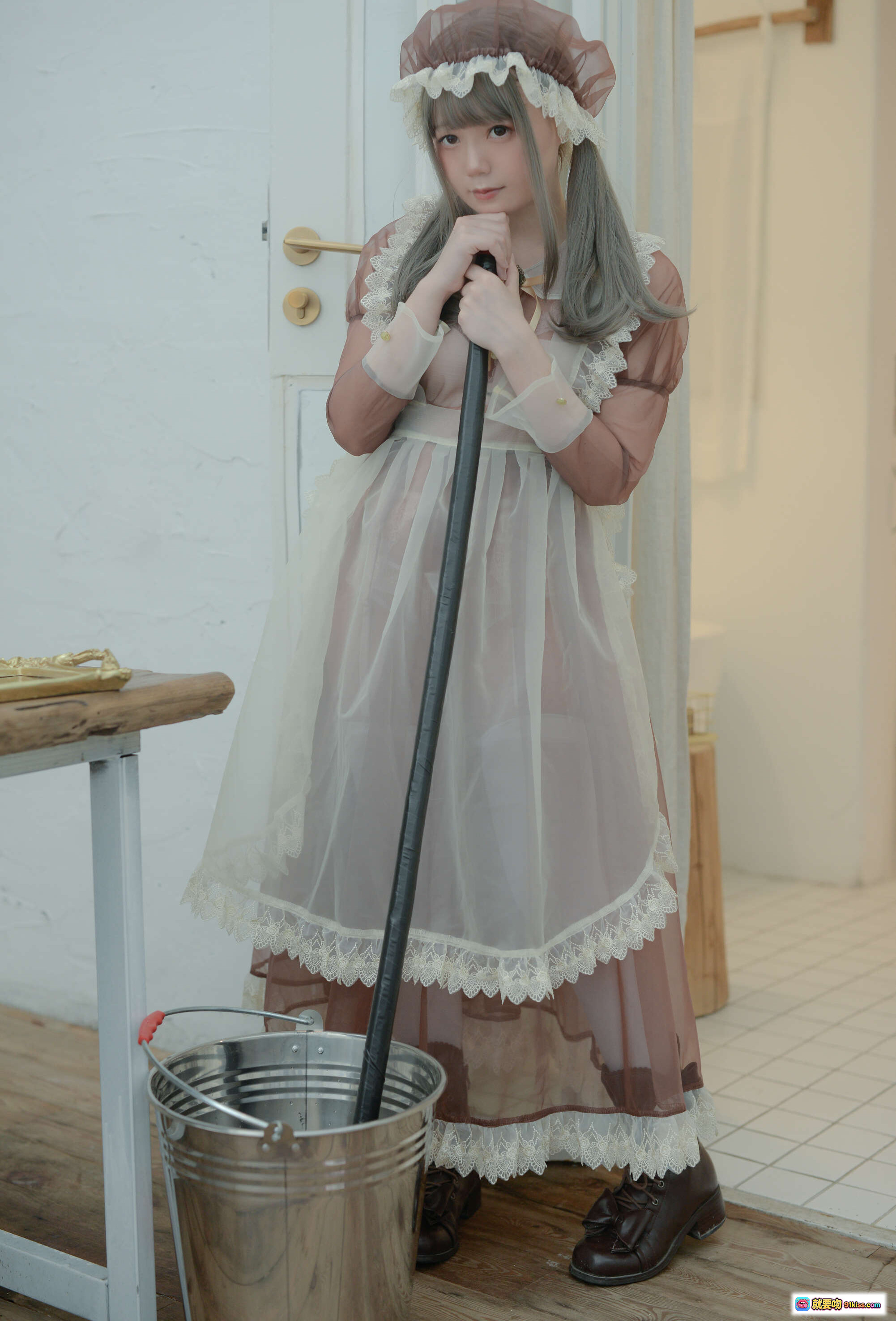 图片[6] - きょう肉肉 vol.17 ～Maid～ 白タイツ メイドコスプレ バスルーム撮影 ファッション フェミニン ロリータ風 透明感 キャラクター写真 - 就要吻
