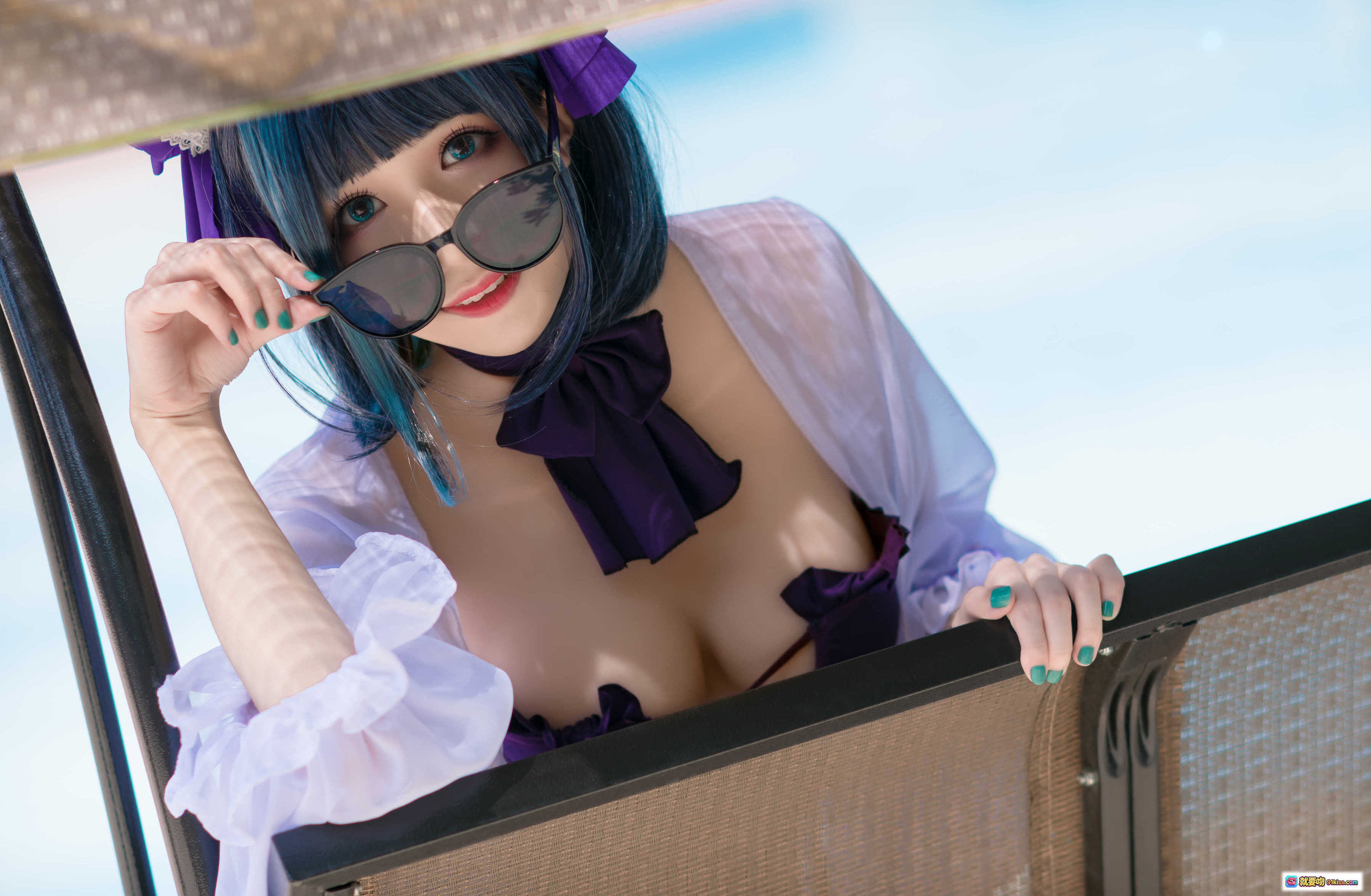 图片[5] - Tomoyo酱碧蓝柴郡泳装Cosplay写真 | 猫耳紫发少女泳池边性感诱惑18P - 就要吻