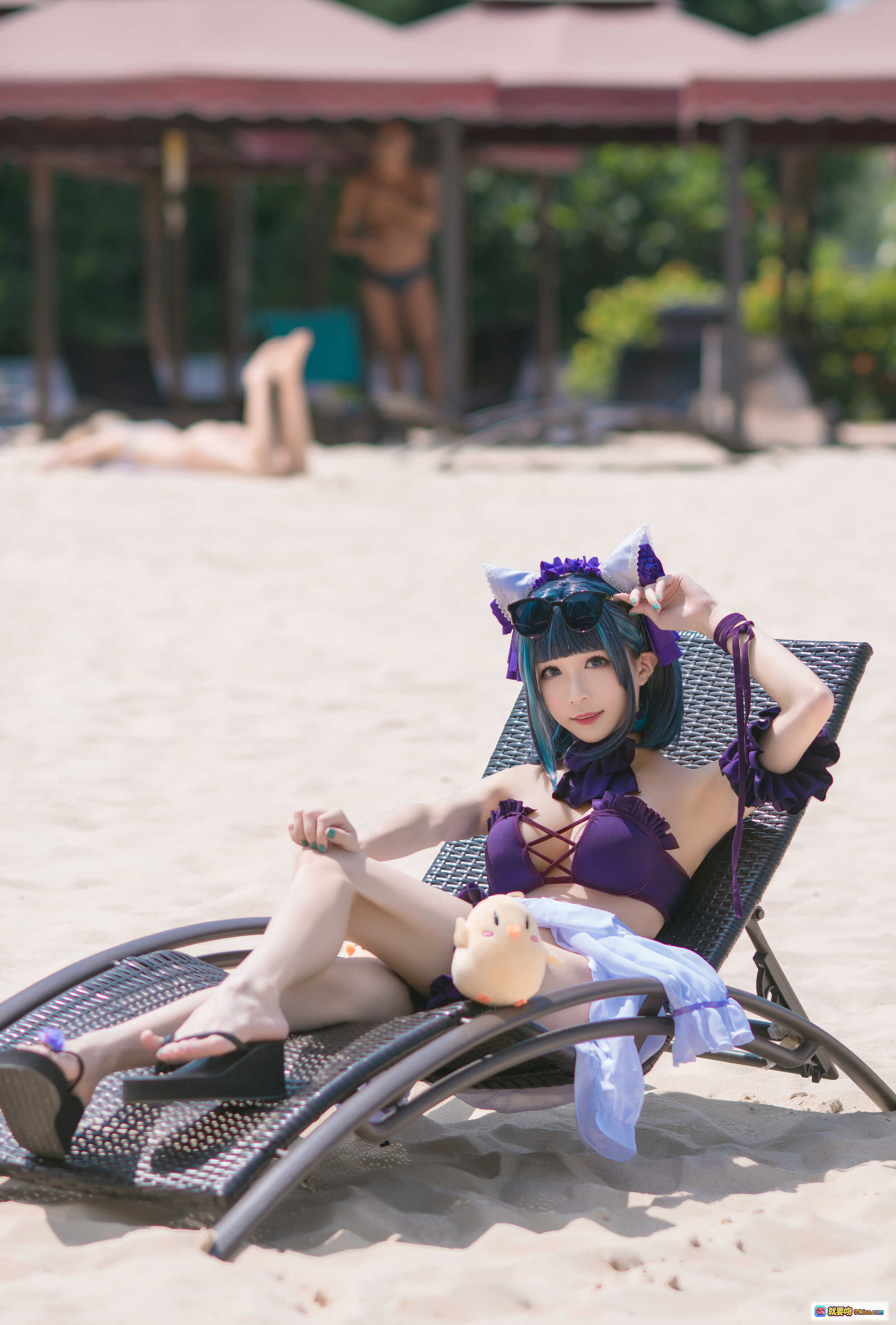 图片[7] - Tomoyo酱碧蓝柴郡泳装Cosplay写真 | 猫耳紫发少女泳池边性感诱惑18P - 就要吻