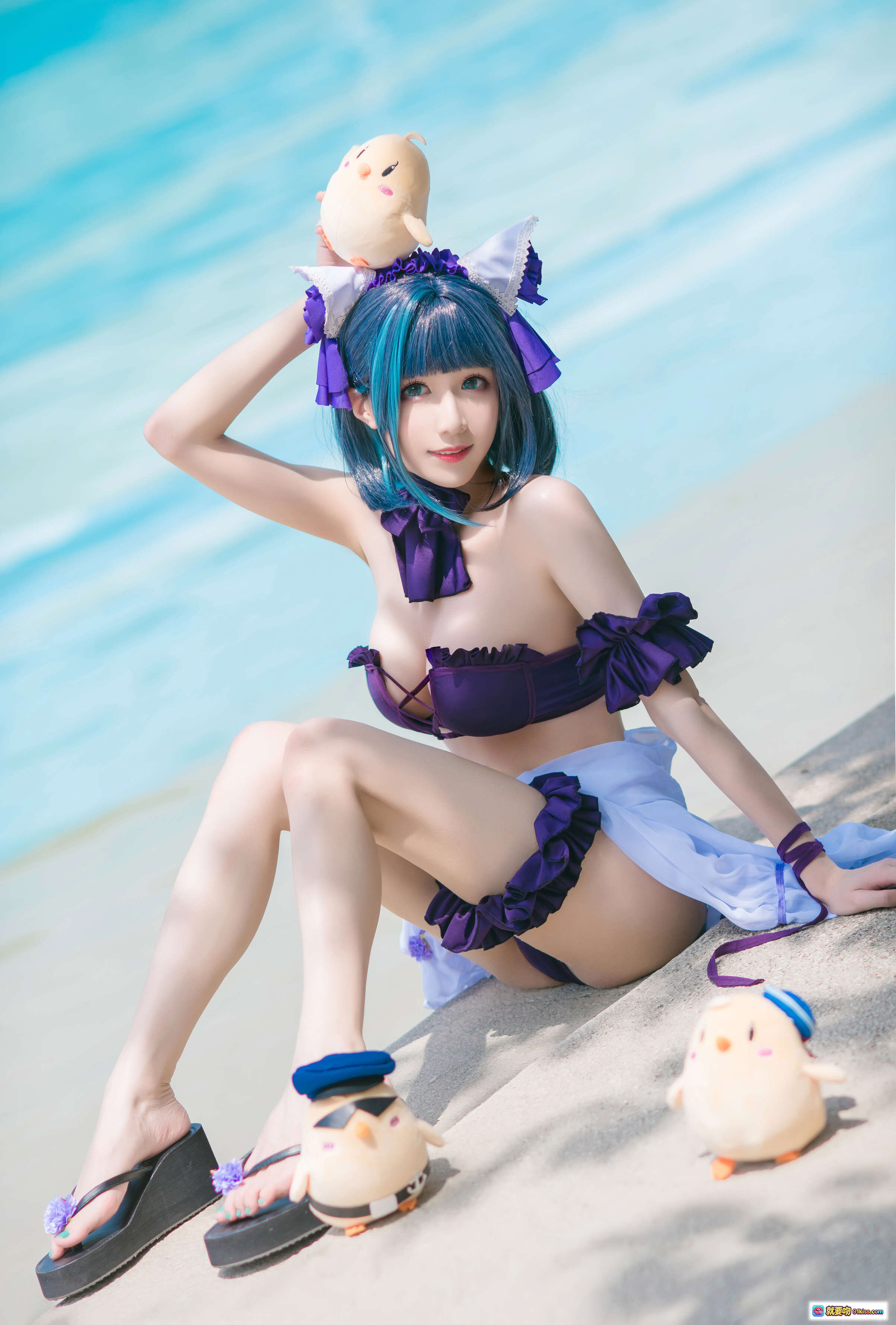 图片[4] - Tomoyo酱碧蓝柴郡泳装Cosplay写真 | 猫耳紫发少女泳池边性感诱惑18P - 就要吻