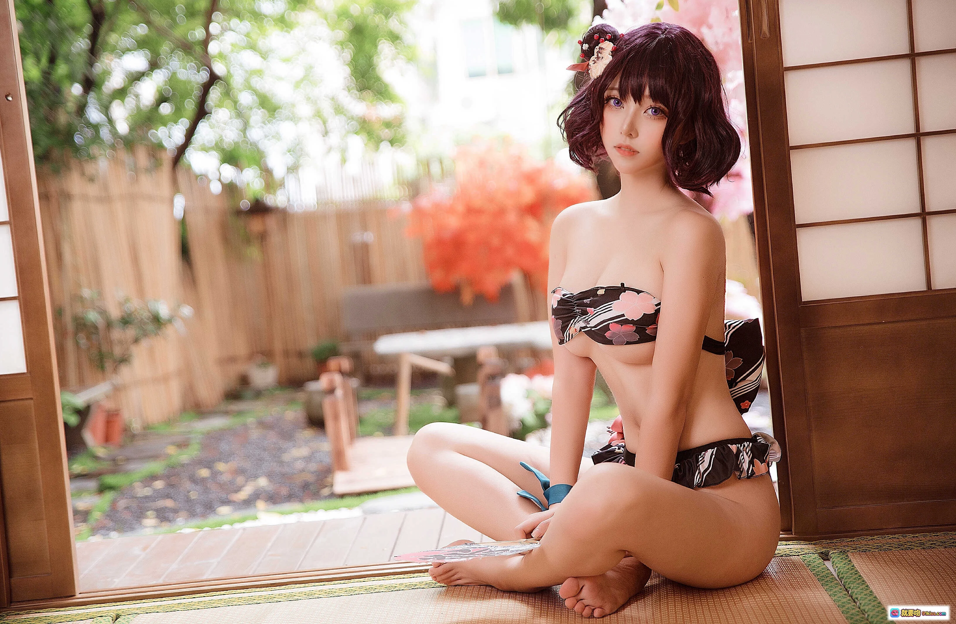 菌烨tako NO.004 葛飾北斎水着写真集 | 和风庭院美少女Cosplay | 日式浴衣泳装9P高清图集 - 就要吻