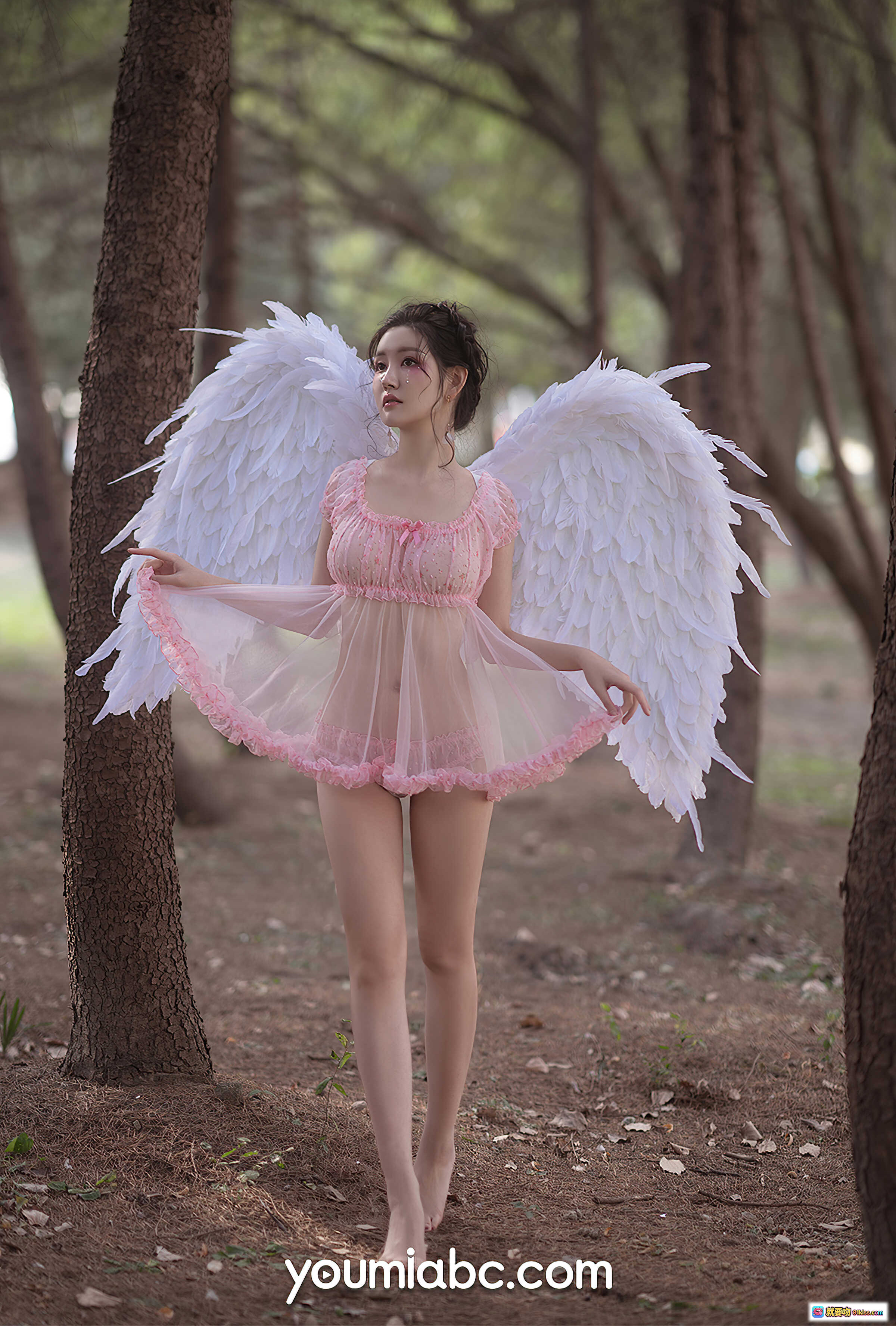 图片[6] - 粉天使沈梦瑶森林写真｜白色羽翼仙女裙｜梦幻唯美外景人像｜YouMi尤蜜2021.04.14 - 就要吻