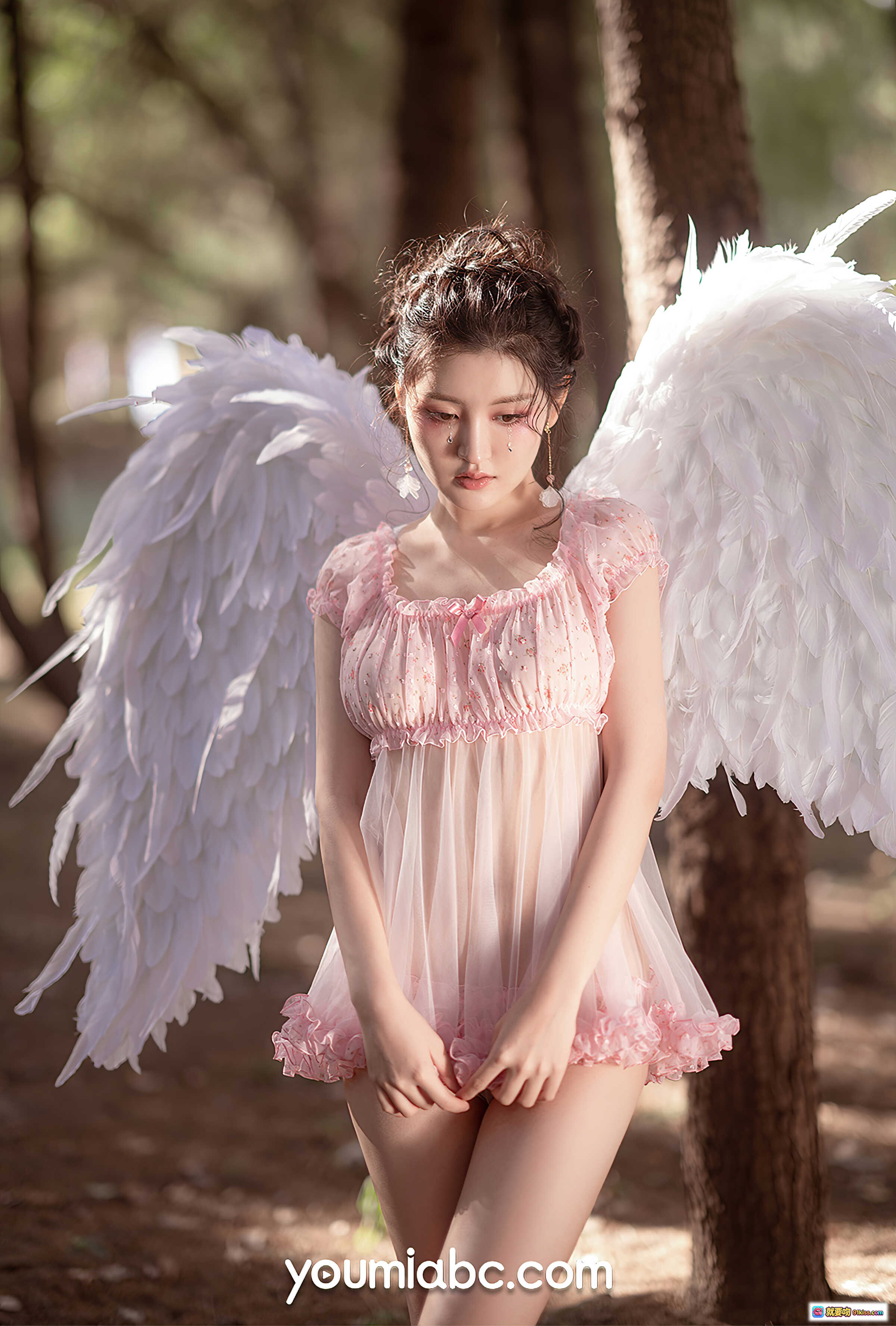 图片[10] - 粉天使沈梦瑶森林写真｜白色羽翼仙女裙｜梦幻唯美外景人像｜YouMi尤蜜2021.04.14 - 就要吻