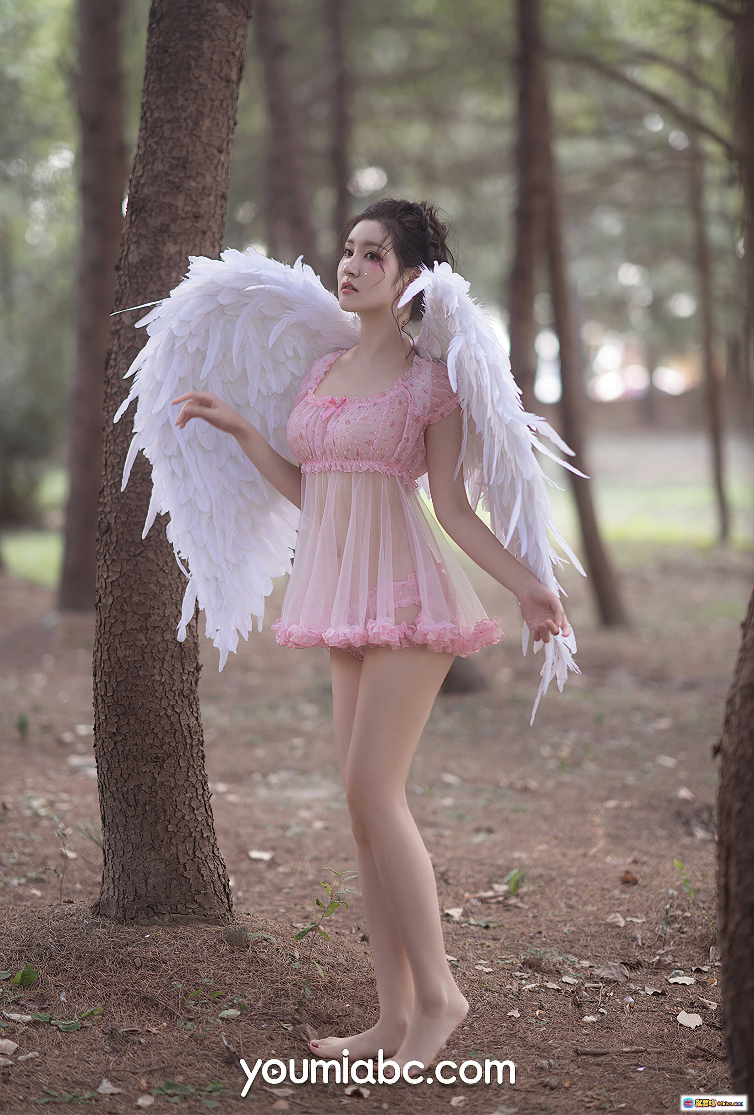 图片[5] - 粉天使沈梦瑶森林写真｜白色羽翼仙女裙｜梦幻唯美外景人像｜YouMi尤蜜2021.04.14 - 就要吻