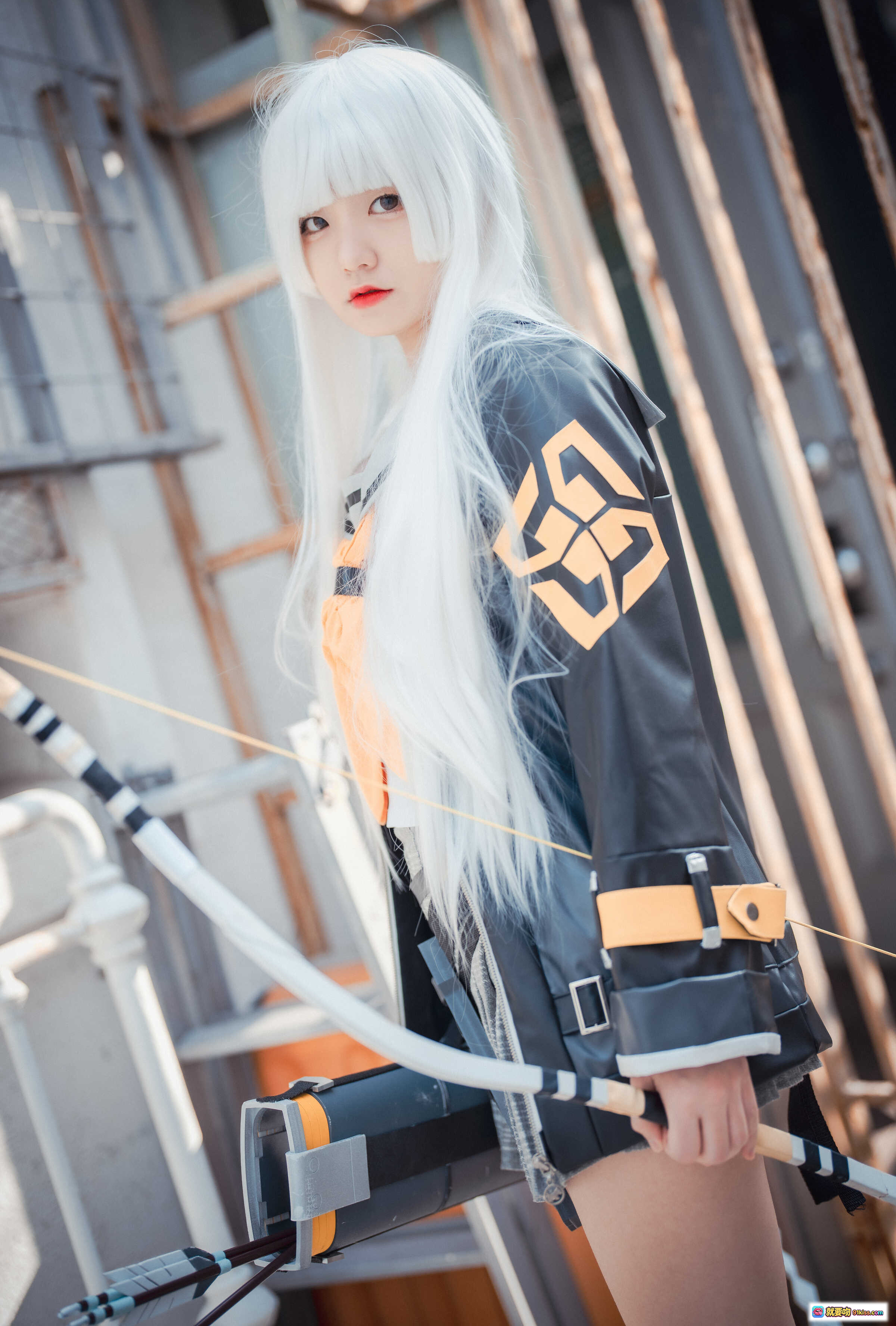 图片[6] - Jenny NO.032 DJAWA Eternal Return RIO Cosplay 精美银发少女弓箭手造型 黑色皮夹克格子裙 43P635M - 就要吻