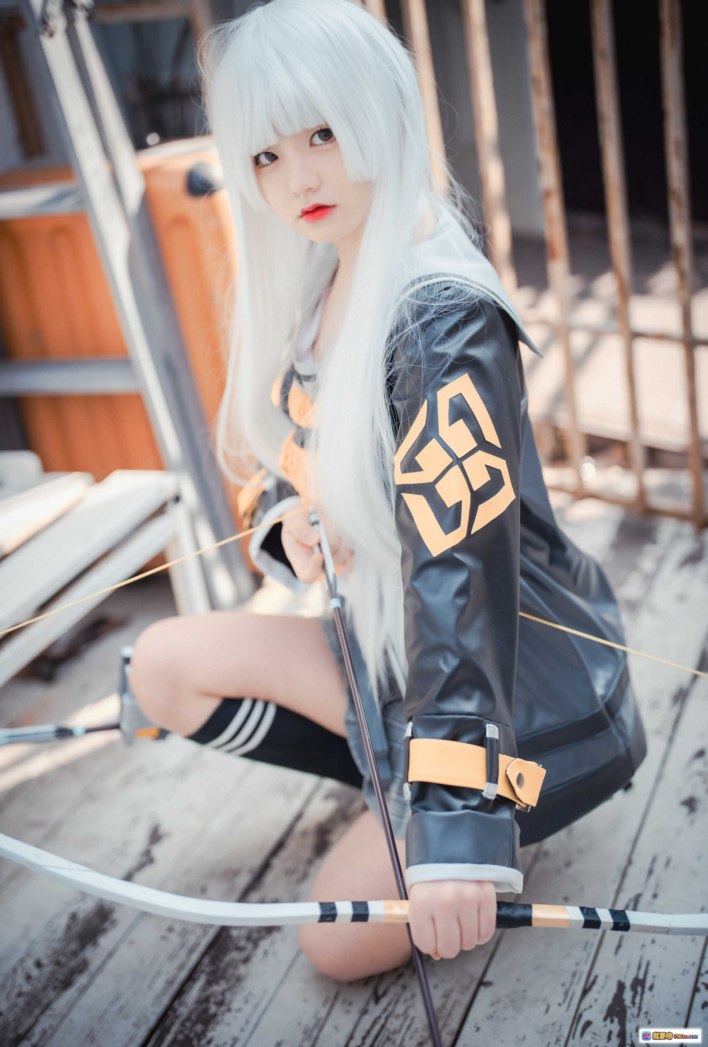 图片[8] - Jenny NO.032 DJAWA Eternal Return RIO Cosplay 精美银发少女弓箭手造型 黑色皮夹克格子裙 43P635M - 就要吻