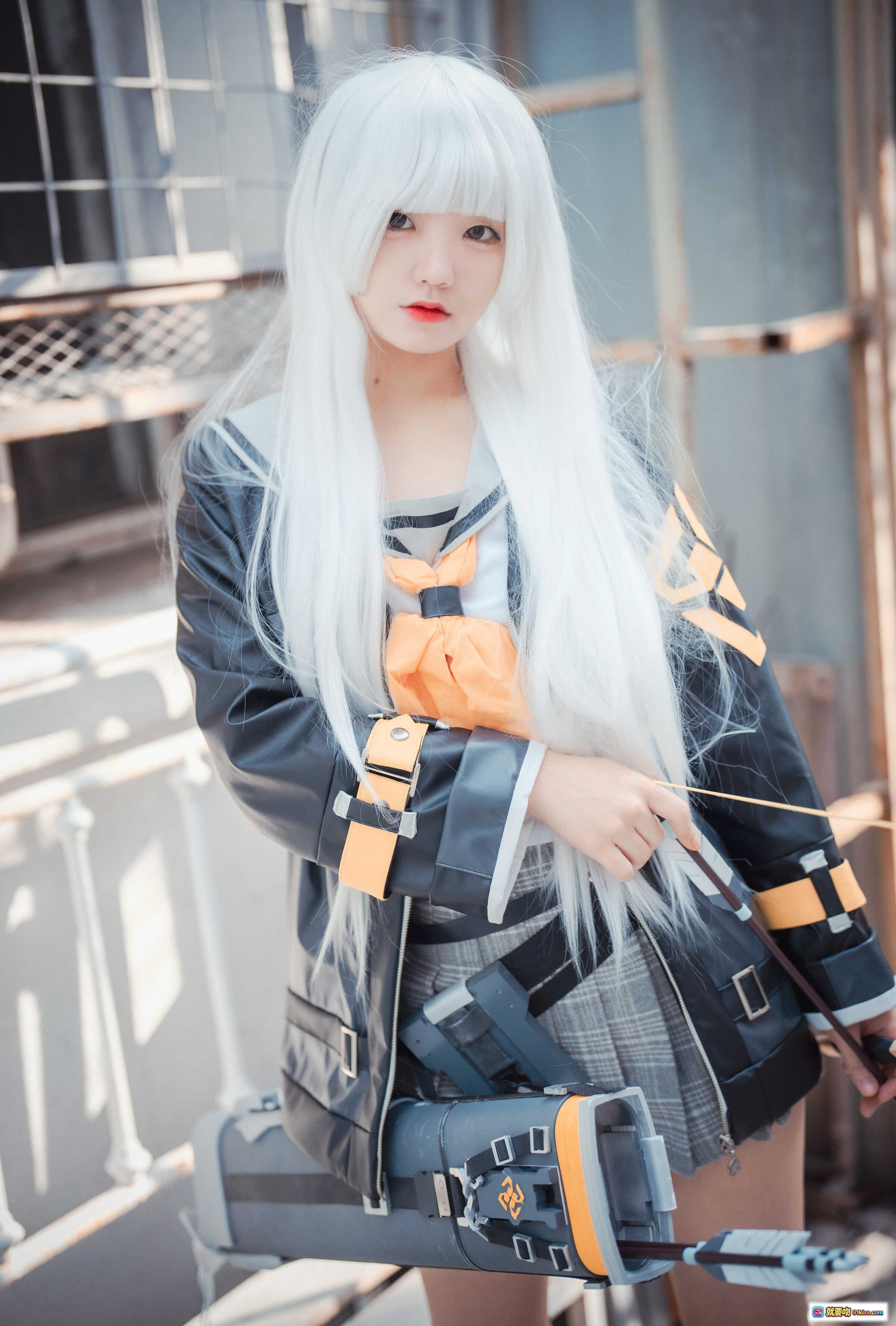 图片[4] - Jenny NO.032 DJAWA Eternal Return RIO Cosplay 精美银发少女弓箭手造型 黑色皮夹克格子裙 43P635M - 就要吻
