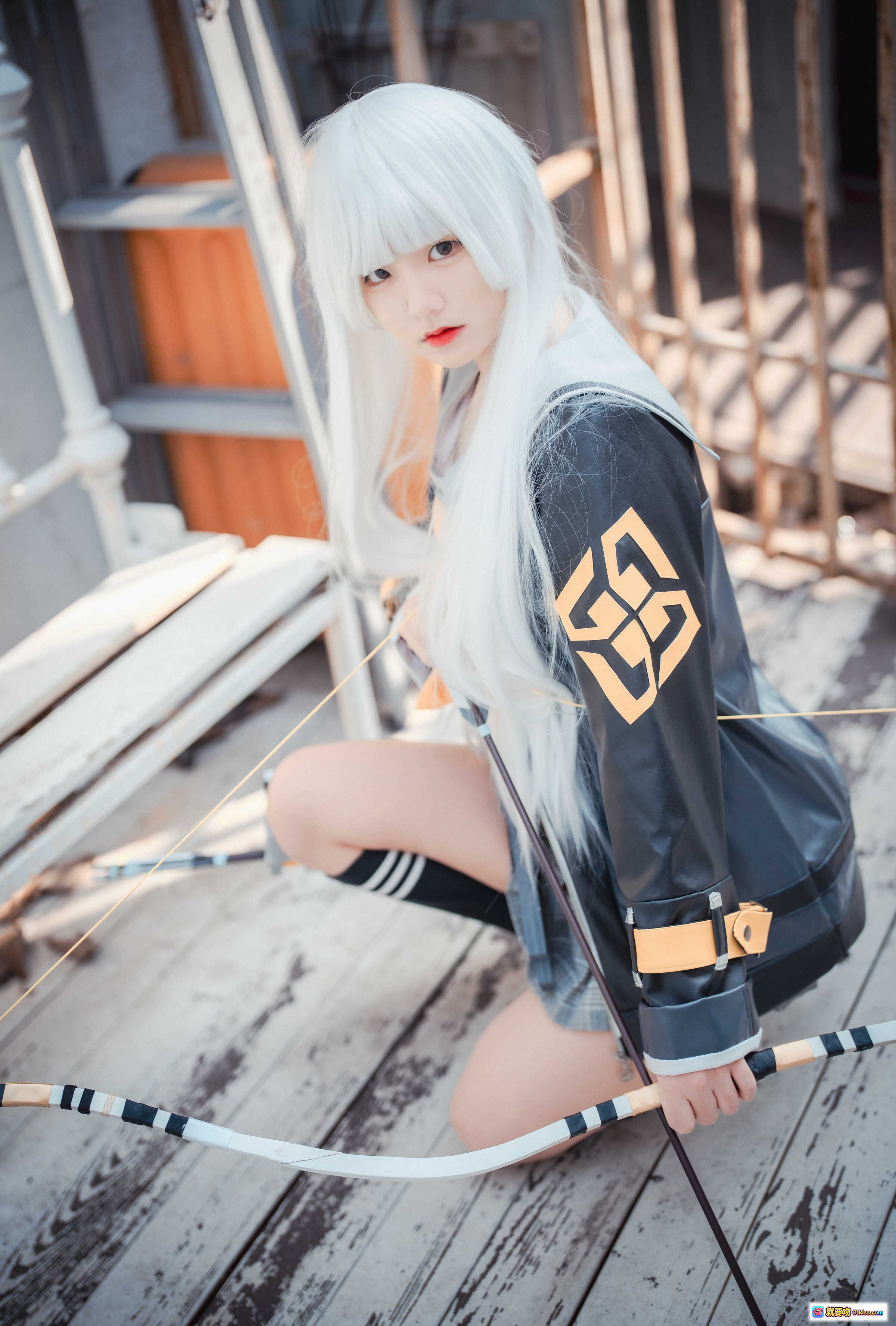 图片[9] - Jenny NO.032 DJAWA Eternal Return RIO Cosplay 精美银发少女弓箭手造型 黑色皮夹克格子裙 43P635M - 就要吻