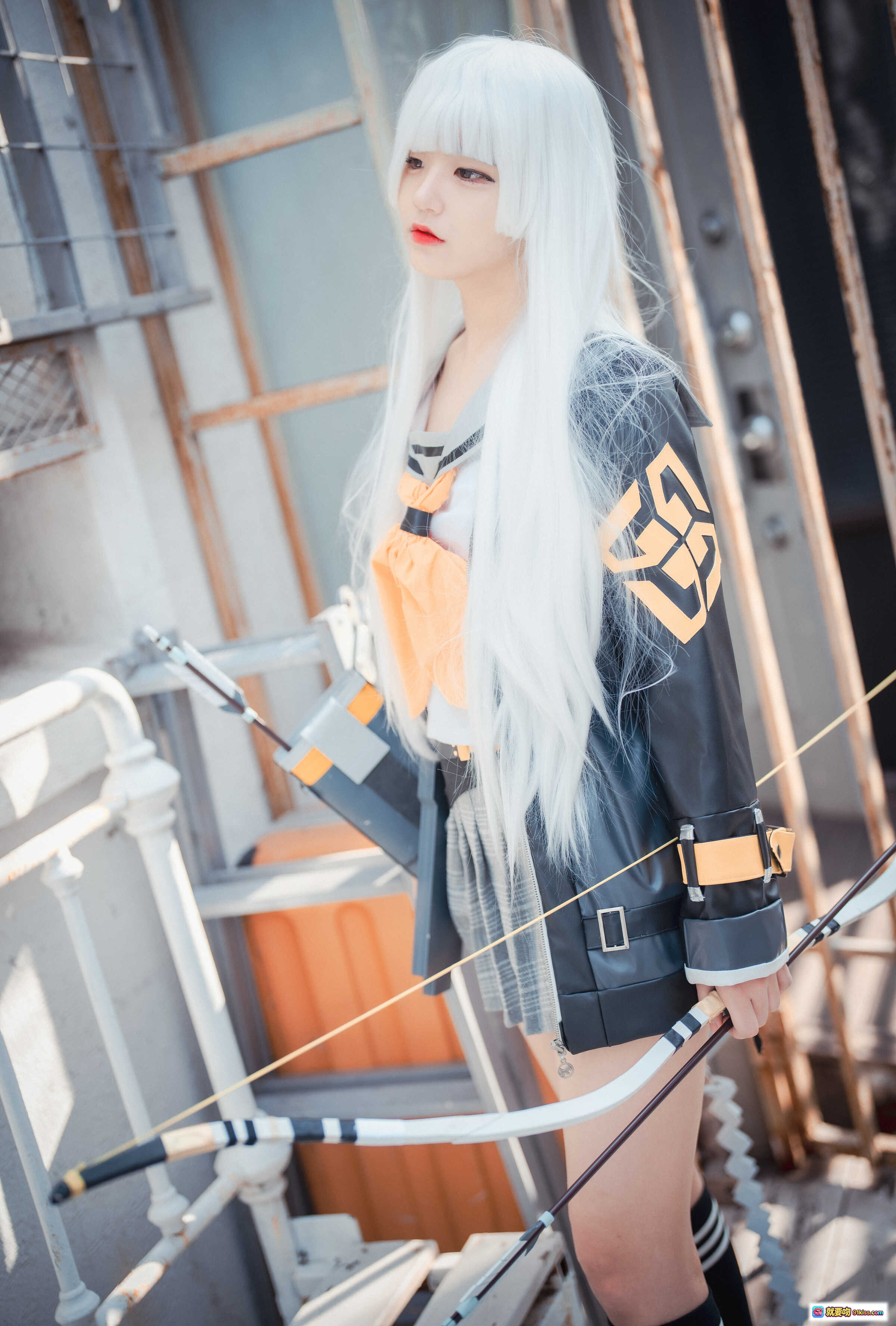 图片[10] - Jenny NO.032 DJAWA Eternal Return RIO Cosplay 精美银发少女弓箭手造型 黑色皮夹克格子裙 43P635M - 就要吻