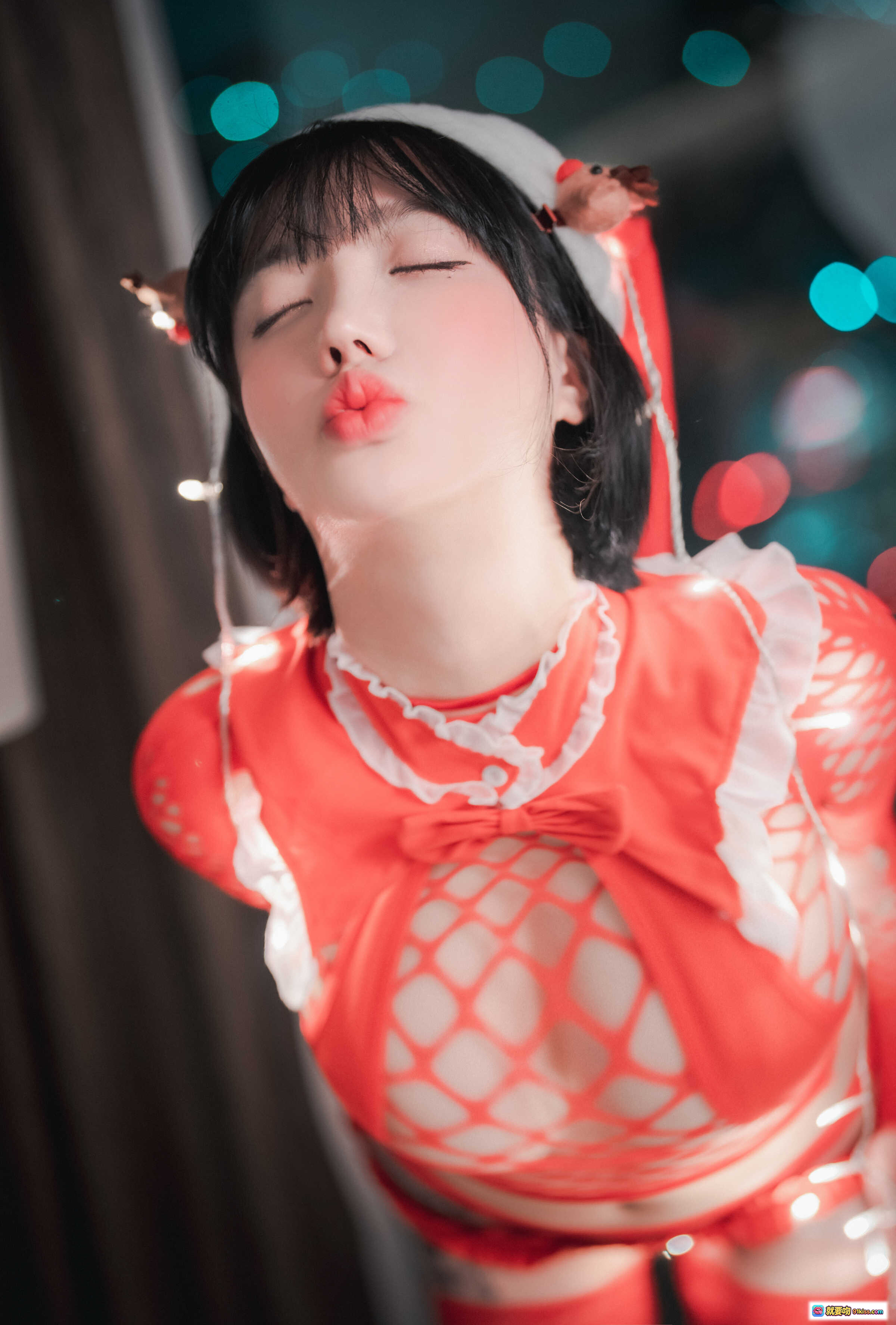 图片[5] - 孫樂樂 NO.042 DJAWA 圣诞特辑 2021 圣诞帽 网纱红装 蝴蝶结 节日氛围 美女写真 46P - 就要吻