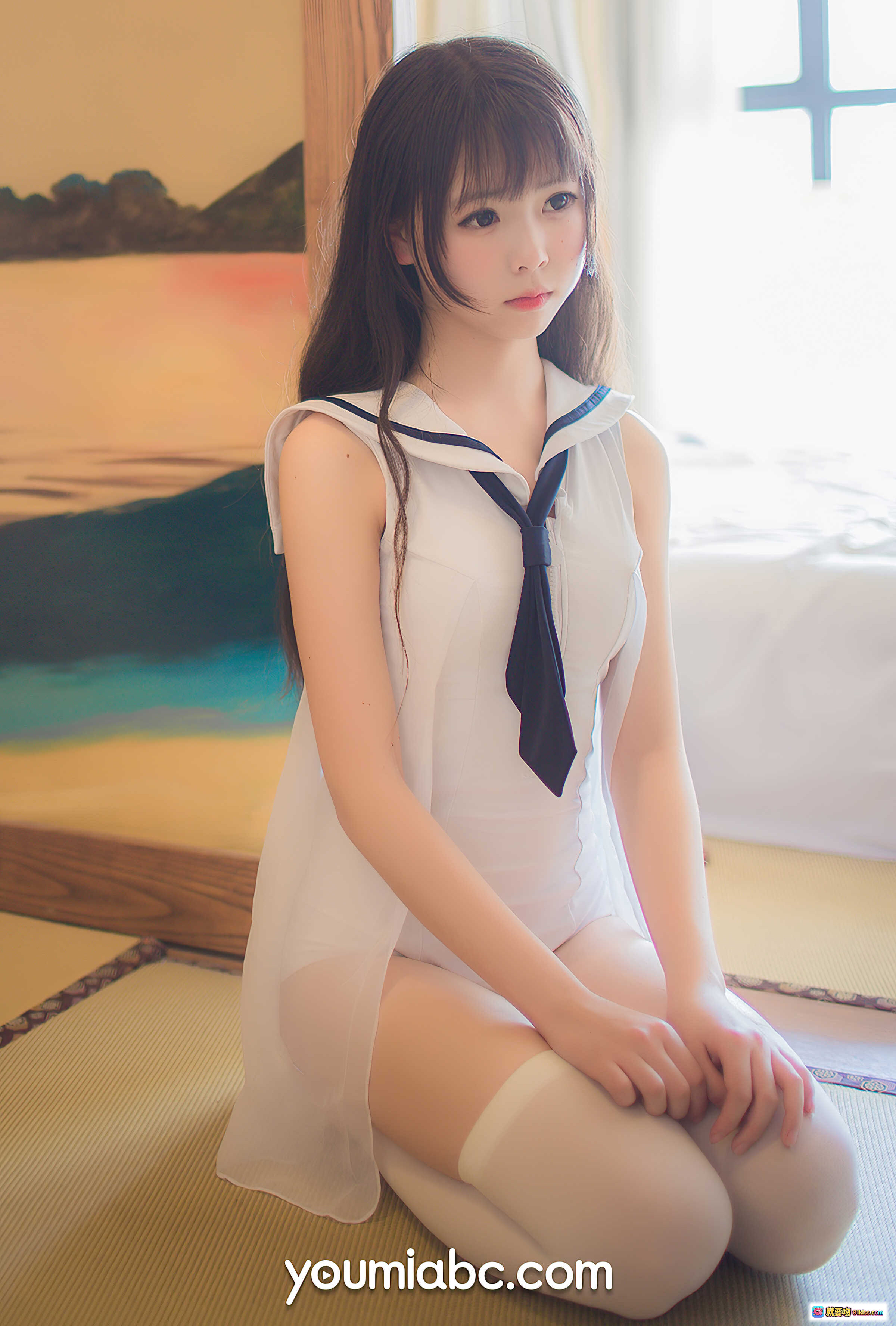 图片[1] - YouMi尤蜜2021.04.27死库水软妹向小圆40P写真 白色水手服+过膝袜 日系清纯少女榻榻米私房照 - 就要吻