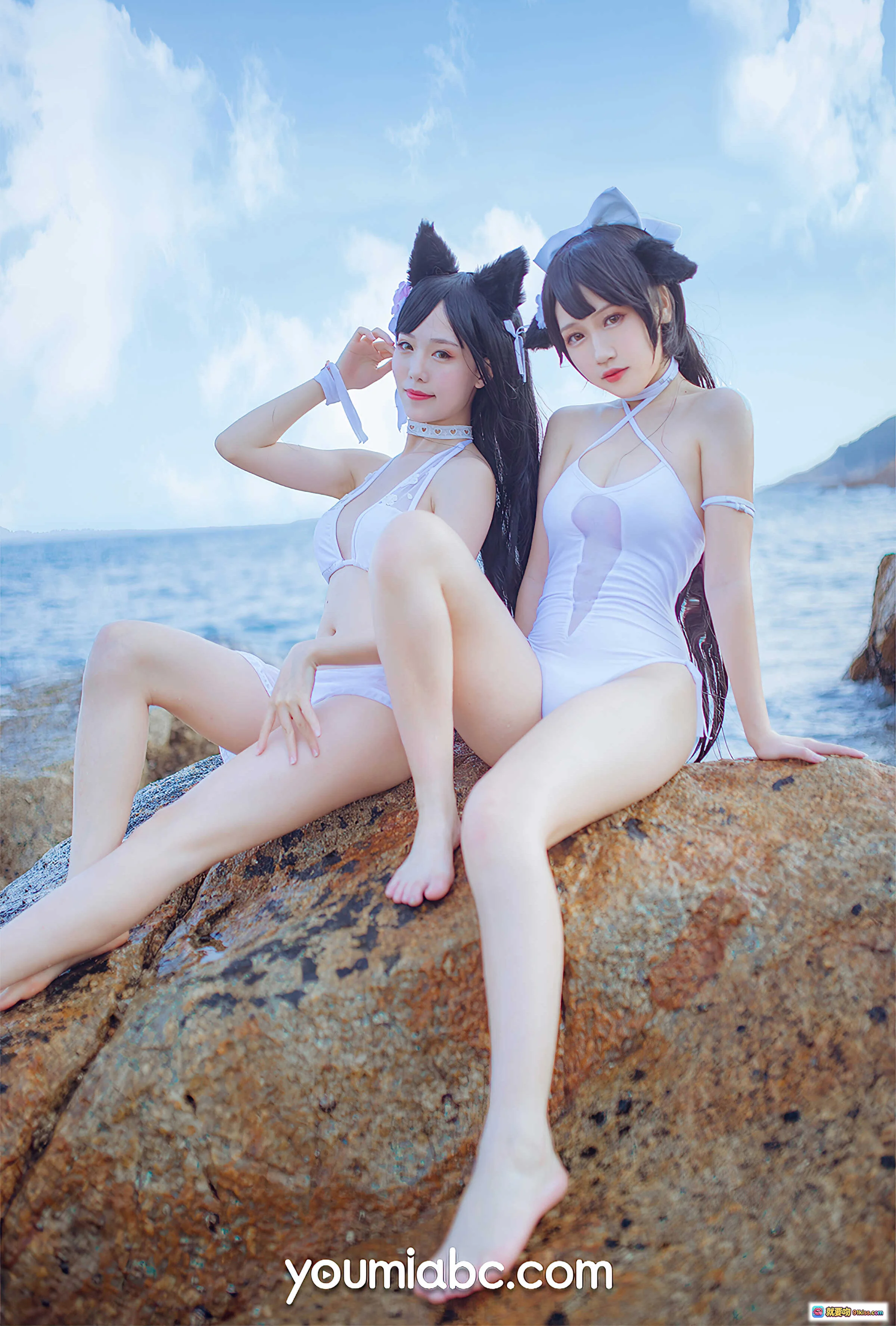 碧蓝航线泳装COS抖娘利世海边岩石写真·YouMi尤蜜2021.04.01·猫耳双马尾白裙少女沙滩风情 - 就要吻