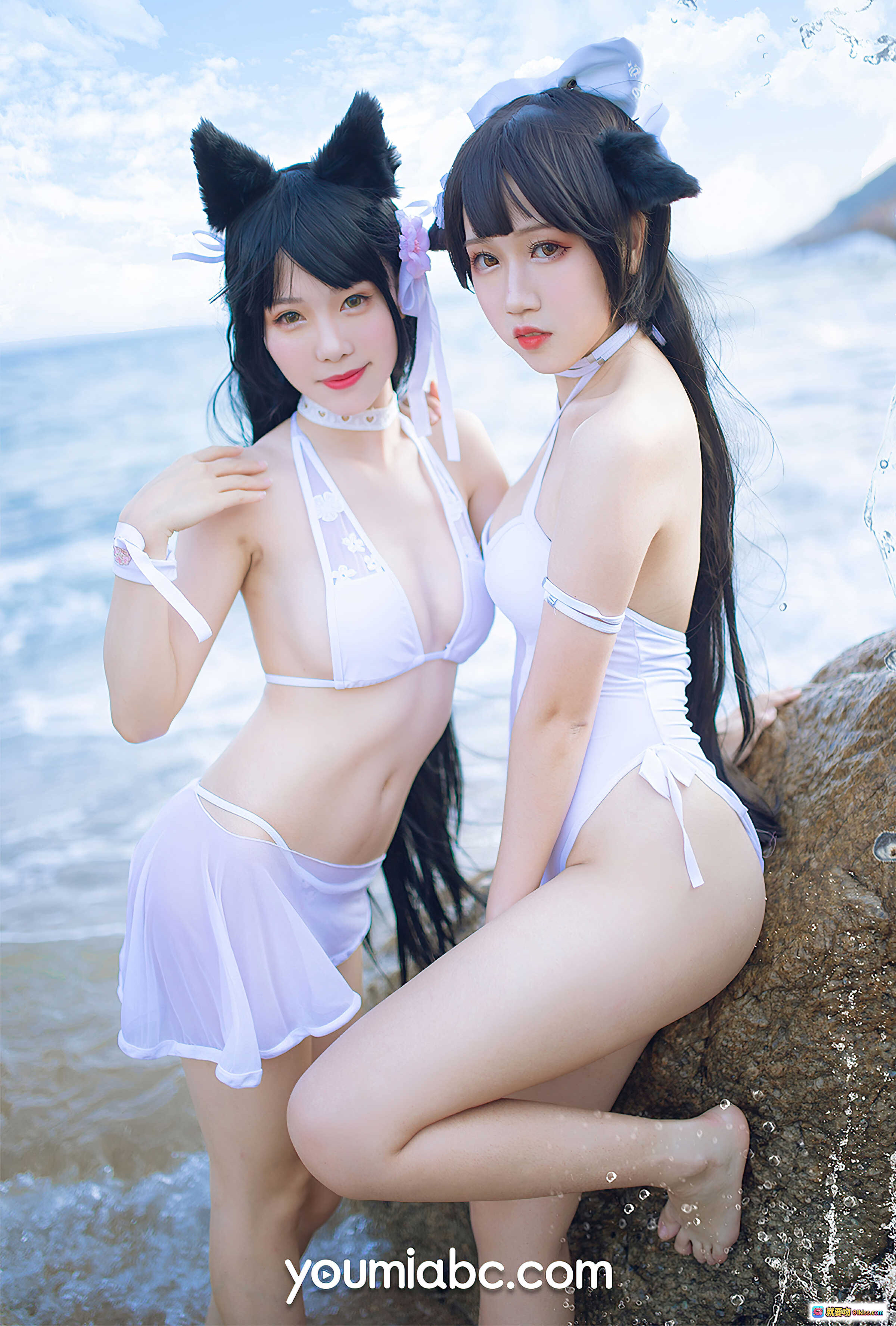图片[5] - 碧蓝航线泳装COS抖娘利世海边岩石写真·YouMi尤蜜2021.04.01·猫耳双马尾白裙少女沙滩风情 - 就要吻