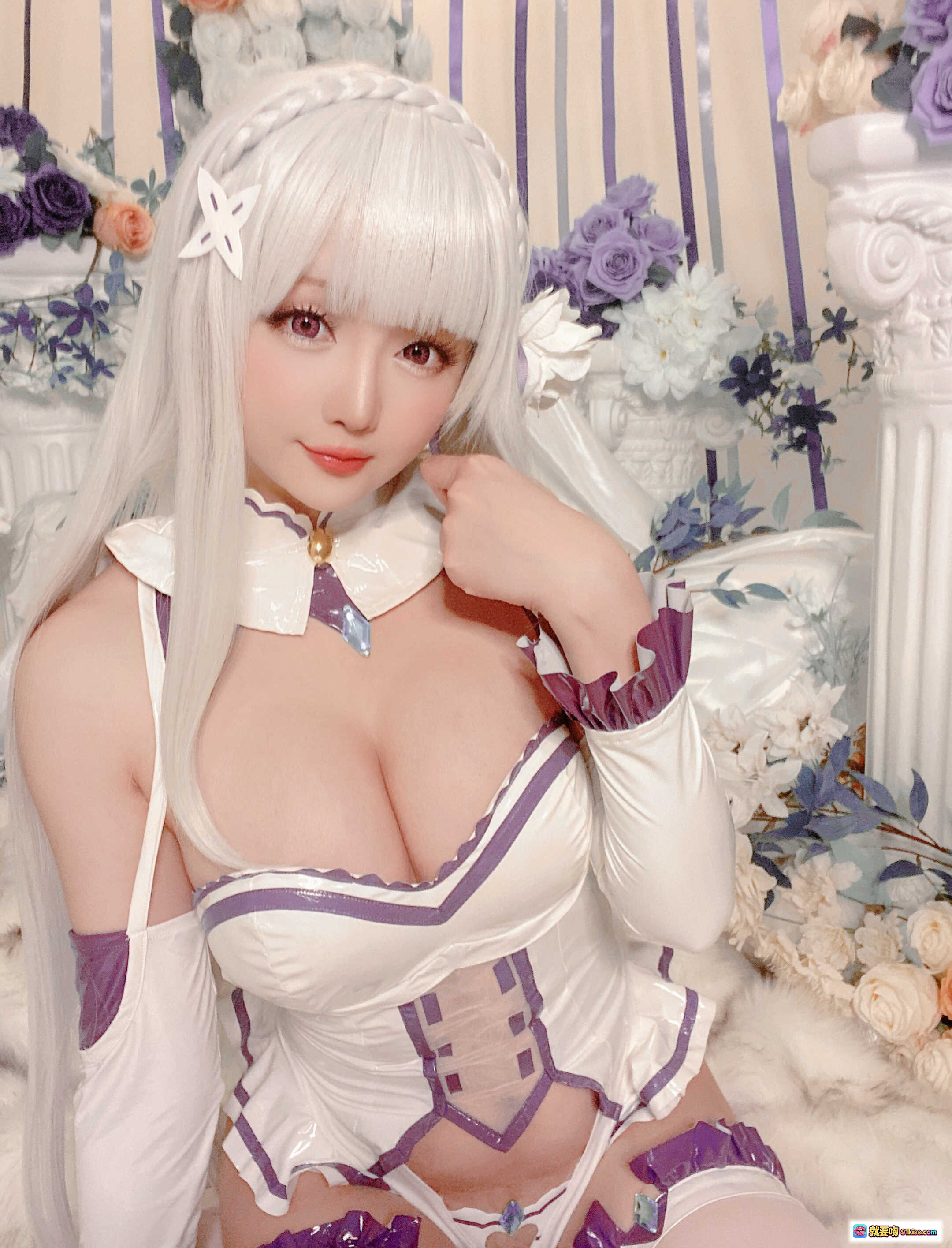 图片[9] - 星之迟迟NO.096爱蜜莉雅cosplay写真｜白发紫饰女仆装｜精致花海背景｜97P高清美图 - 就要吻