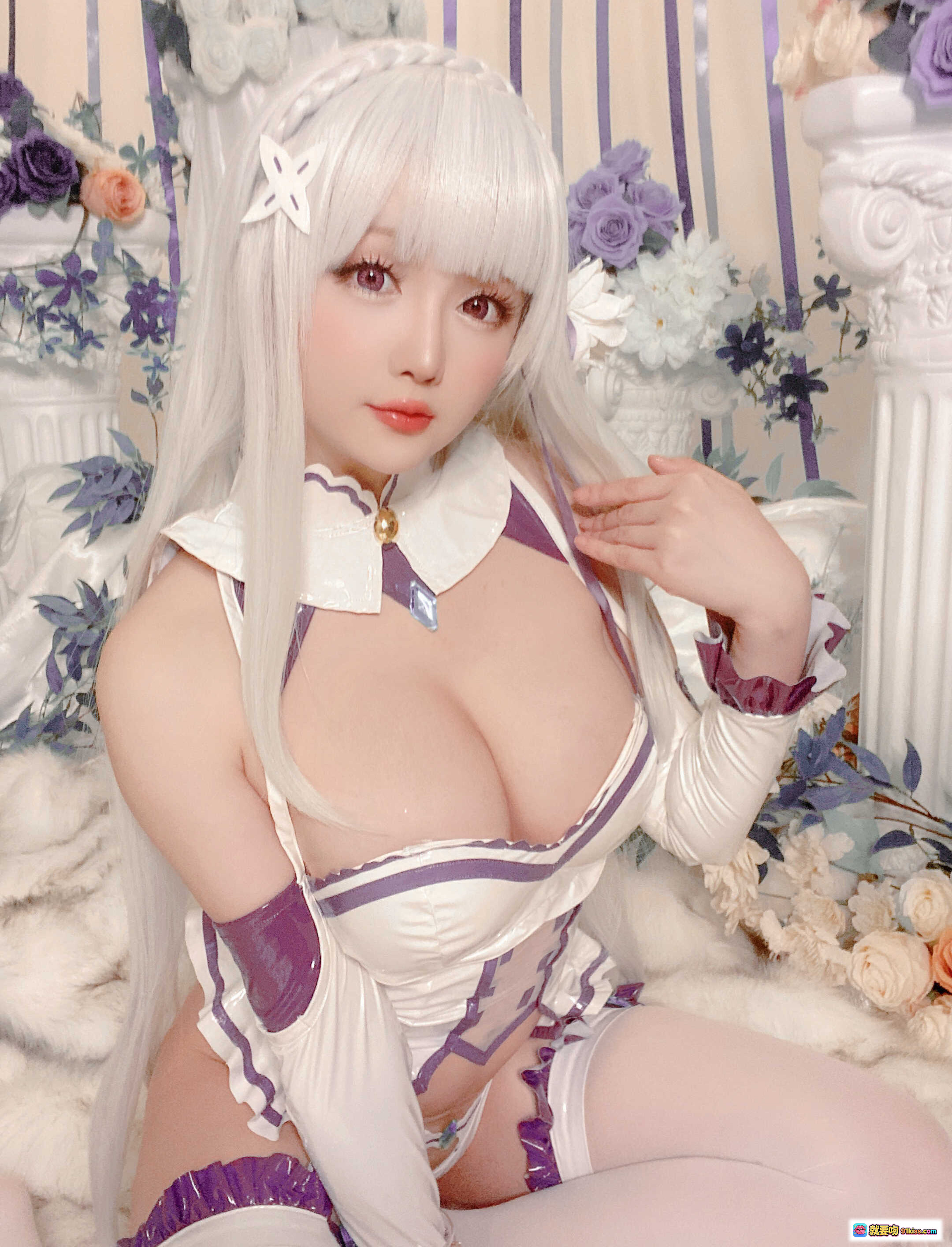 图片[7] - 星之迟迟NO.096爱蜜莉雅cosplay写真｜白发紫饰女仆装｜精致花海背景｜97P高清美图 - 就要吻