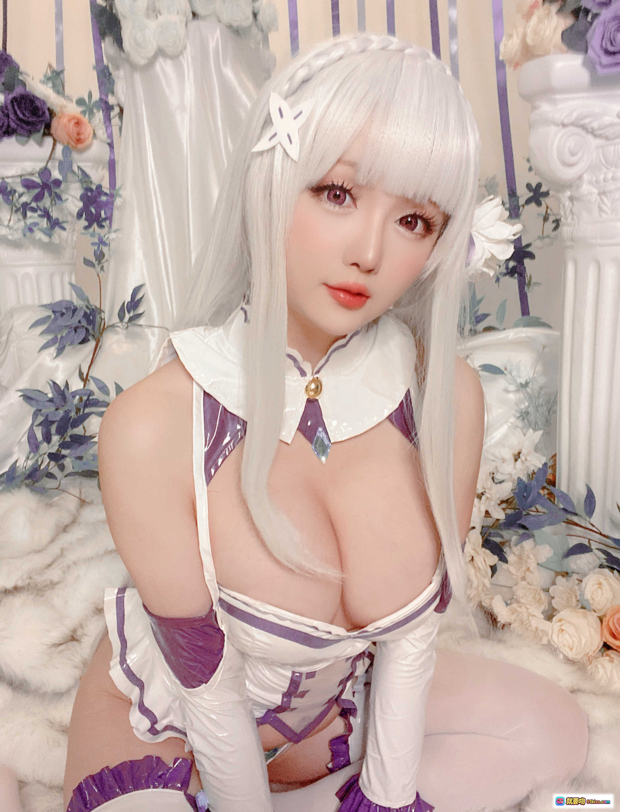 图片[8] - 星之迟迟NO.096爱蜜莉雅cosplay写真｜白发紫饰女仆装｜精致花海背景｜97P高清美图 - 就要吻