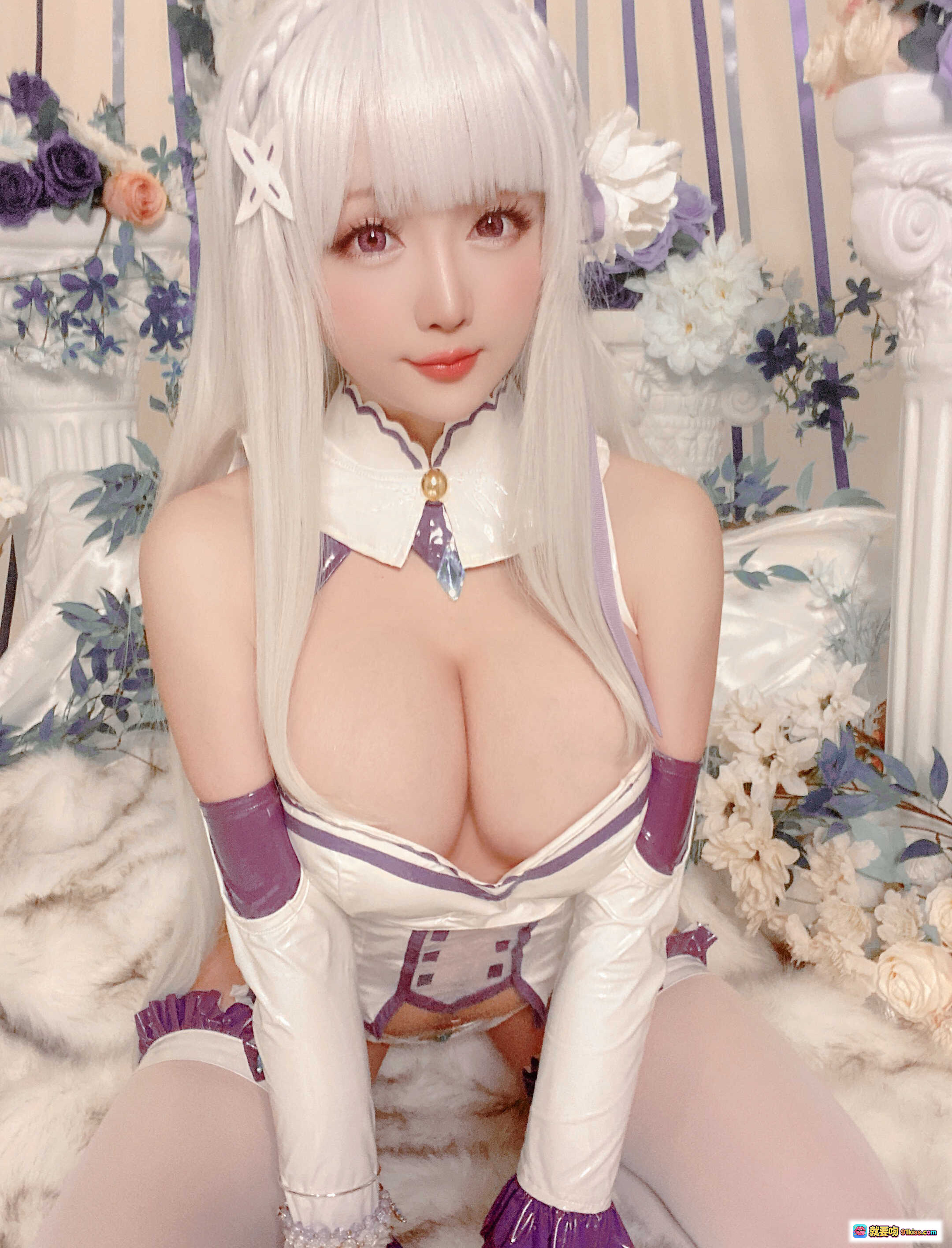 图片[3] - 星之迟迟NO.096爱蜜莉雅cosplay写真｜白发紫饰女仆装｜精致花海背景｜97P高清美图 - 就要吻