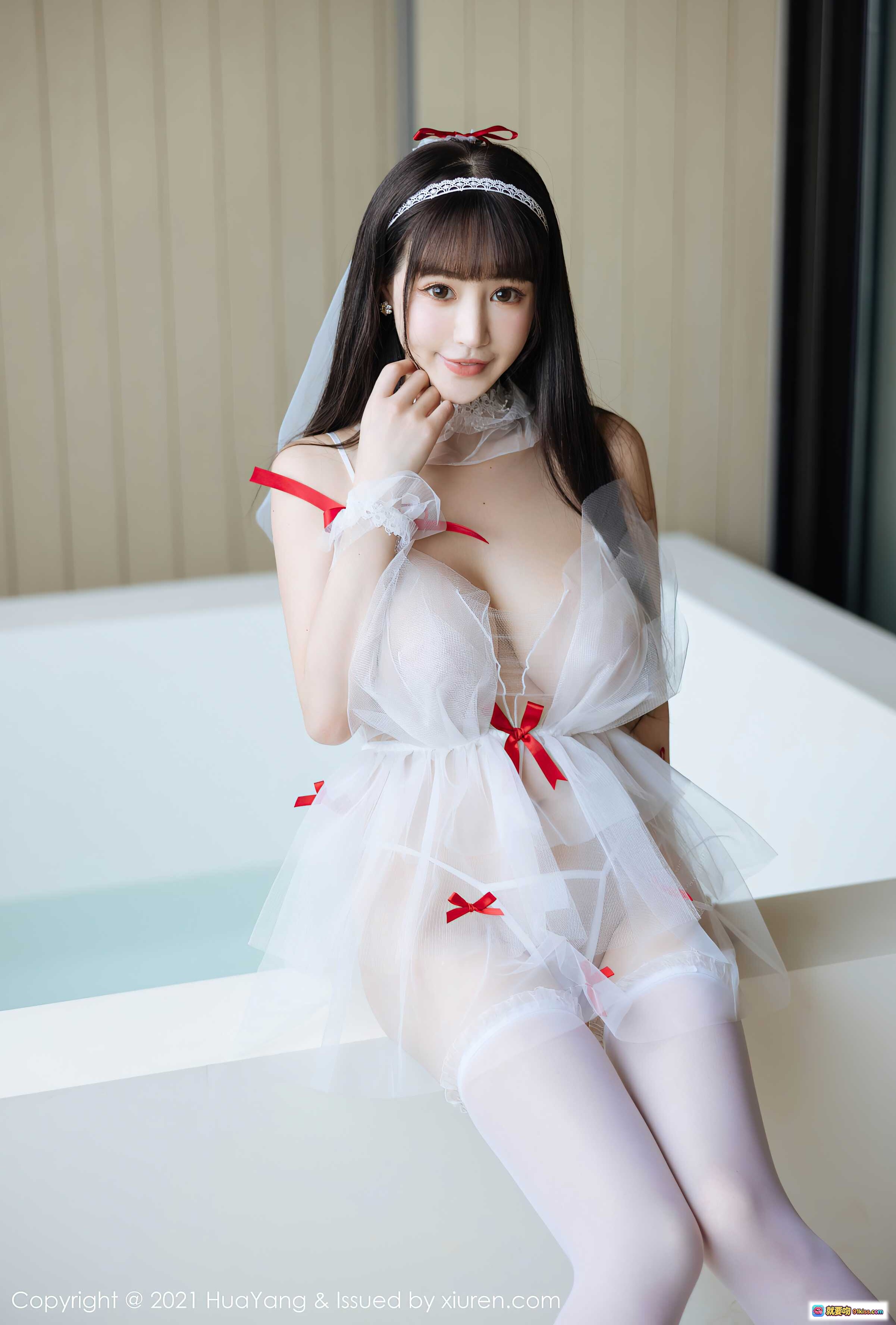 图片[4] - 朱可儿Flora三亚旅拍写真 | 白纱透视裙+红蝴蝶结+蕾丝头饰+纯欲风 | HuaYang花漾VOL.477高清图集 - 就要吻