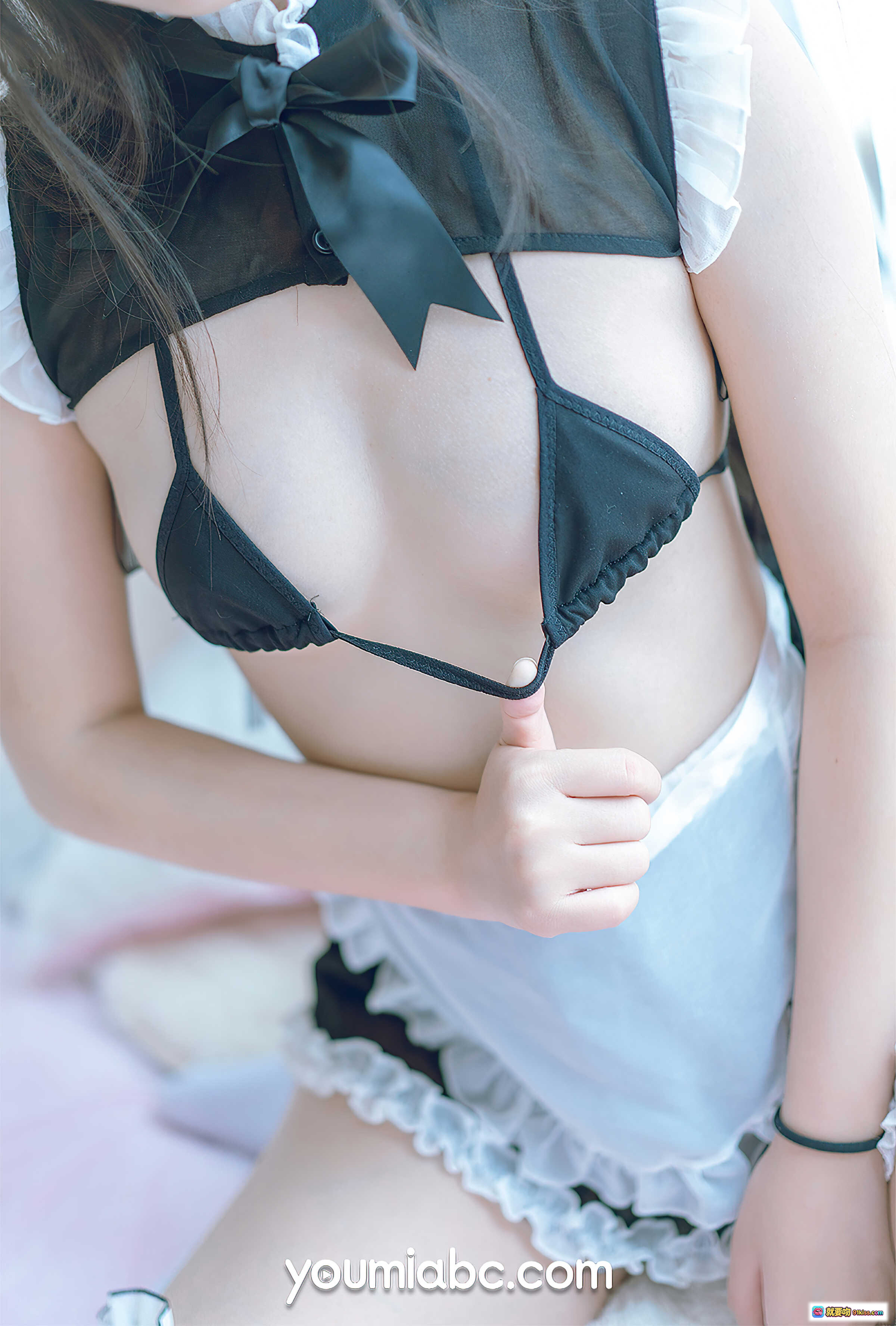 呆猫女仆写真 | 黑色蕾丝内衣+白色围裙 | 甜美性感私房照 | YouMi尤蜜2021.03.31高清图集 - 就要吻