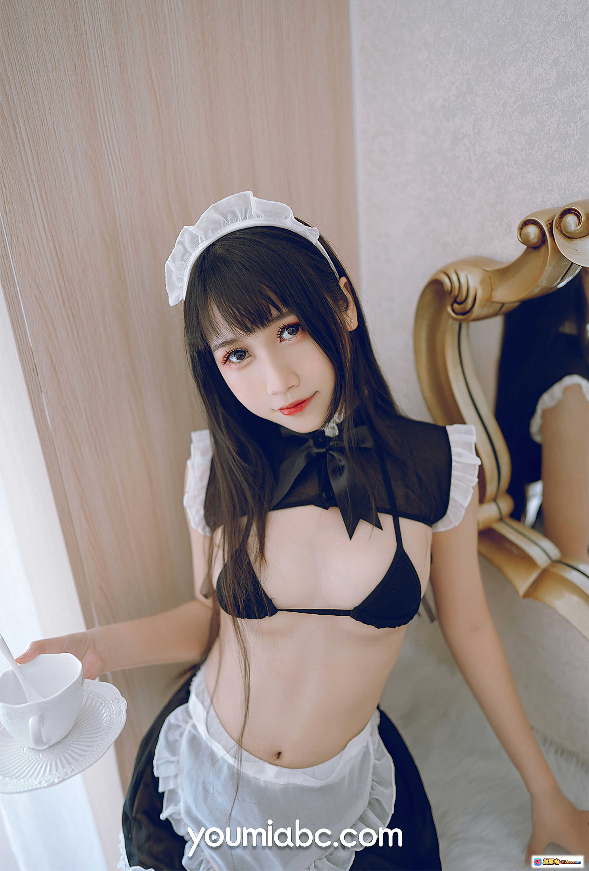 图片[7] - 呆猫女仆写真 | 黑色蕾丝内衣+白色围裙 | 甜美性感私房照 | YouMi尤蜜2021.03.31高清图集 - 就要吻