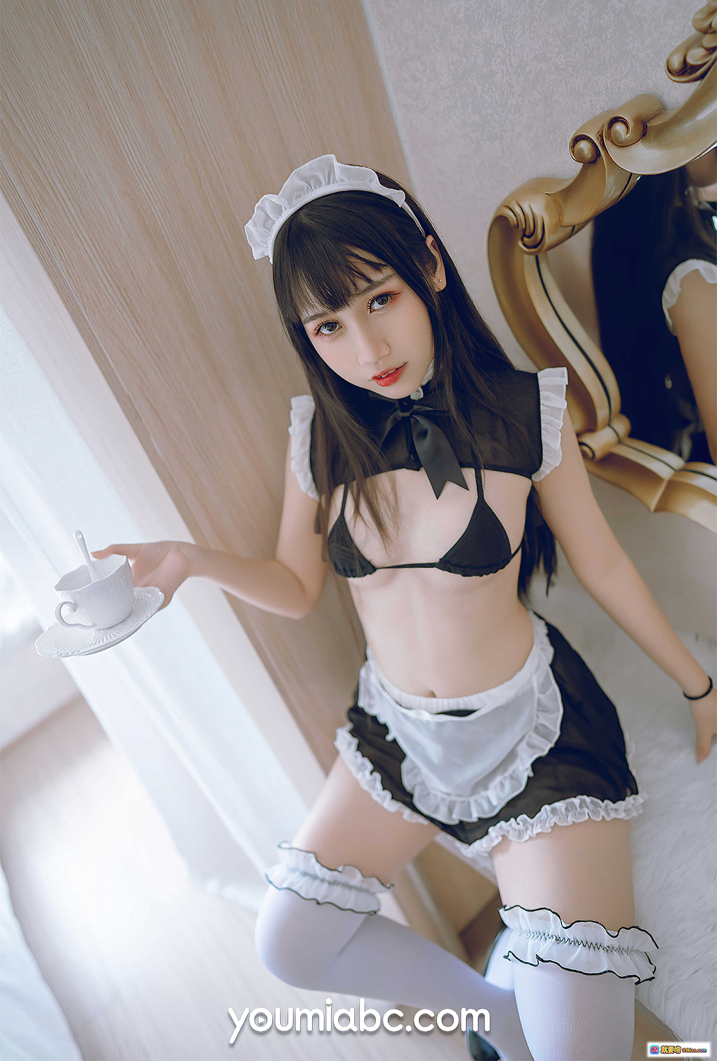 图片[6] - 呆猫女仆写真 | 黑色蕾丝内衣+白色围裙 | 甜美性感私房照 | YouMi尤蜜2021.03.31高清图集 - 就要吻