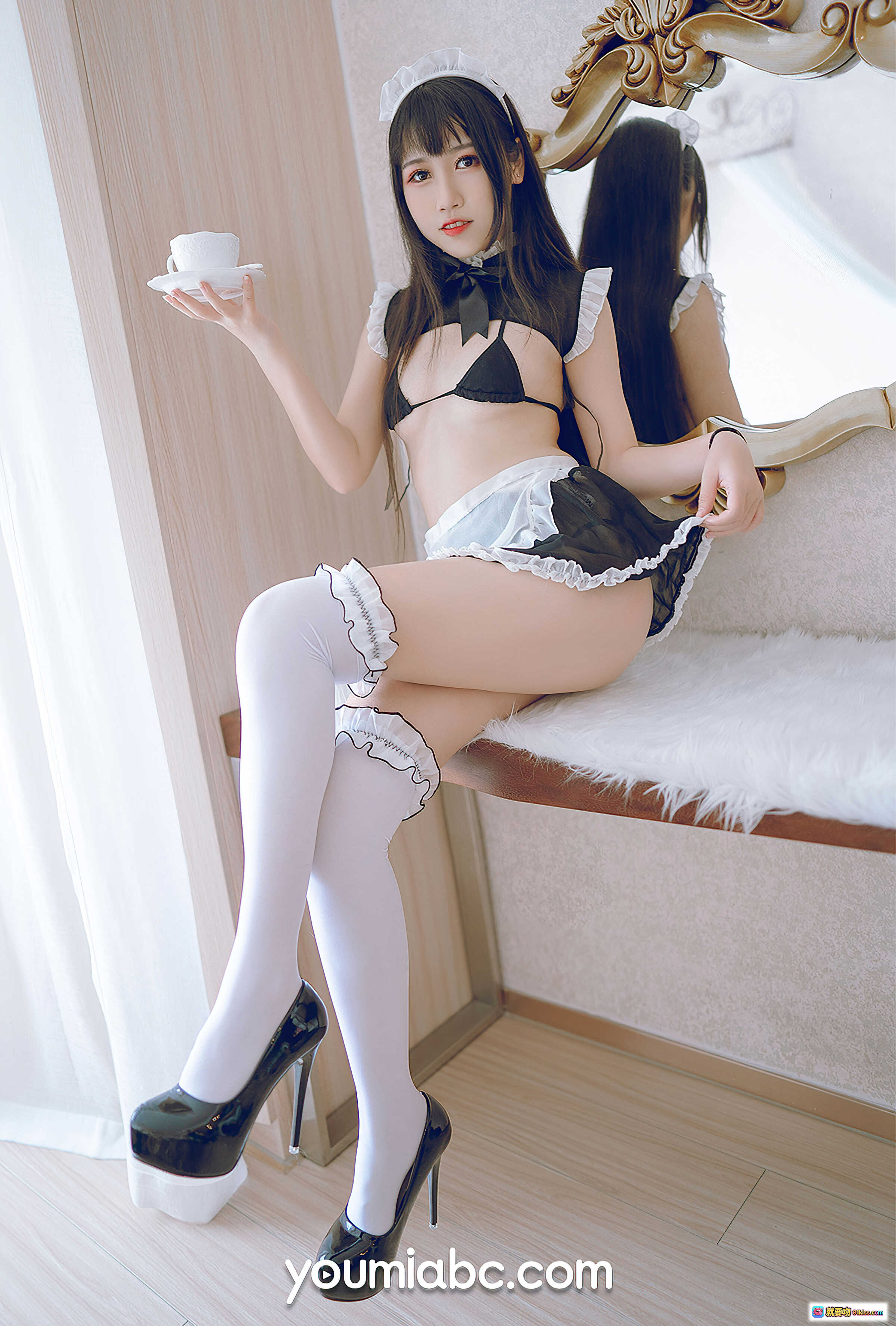 图片[10] - 呆猫女仆写真 | 黑色蕾丝内衣+白色围裙 | 甜美性感私房照 | YouMi尤蜜2021.03.31高清图集 - 就要吻