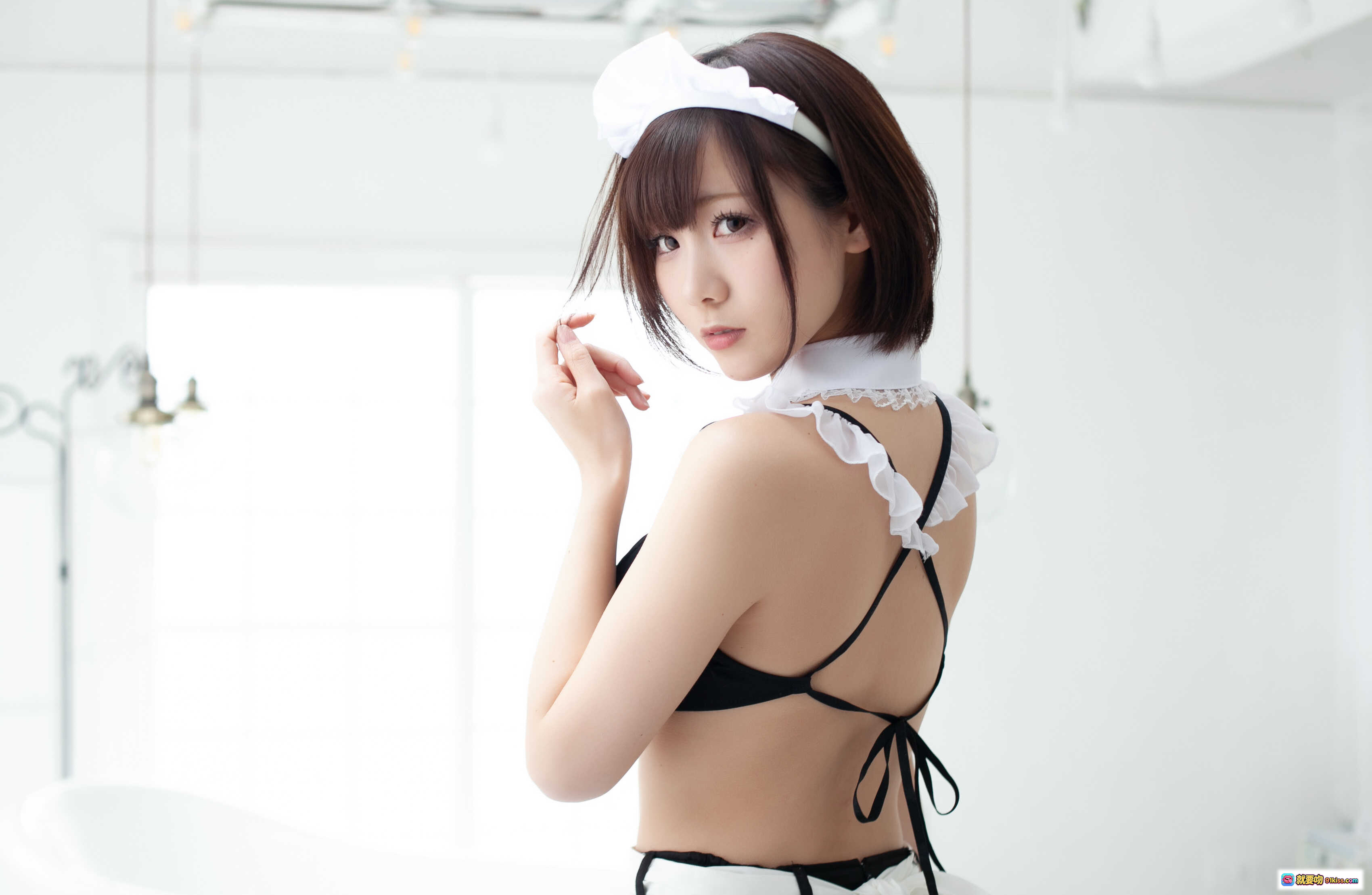 图片[5] - 日本美女KenKen女仆装写真 003 けんけんぱ いえすまいろーど 白帽黑裙蕾丝边 清纯性感室内拍摄 - 就要吻