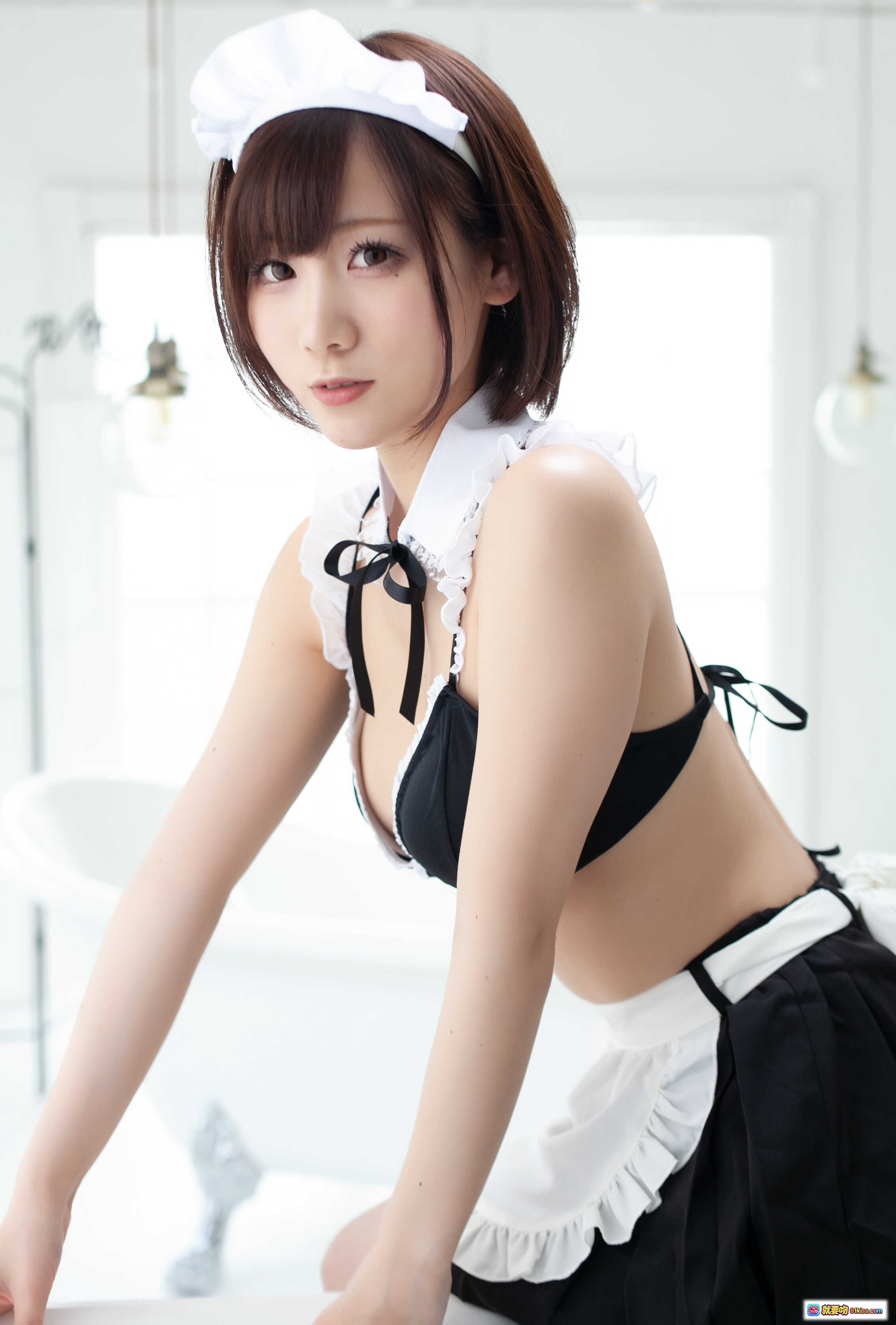 图片[8] - 日本美女KenKen女仆装写真 003 けんけんぱ いえすまいろーど 白帽黑裙蕾丝边 清纯性感室内拍摄 - 就要吻