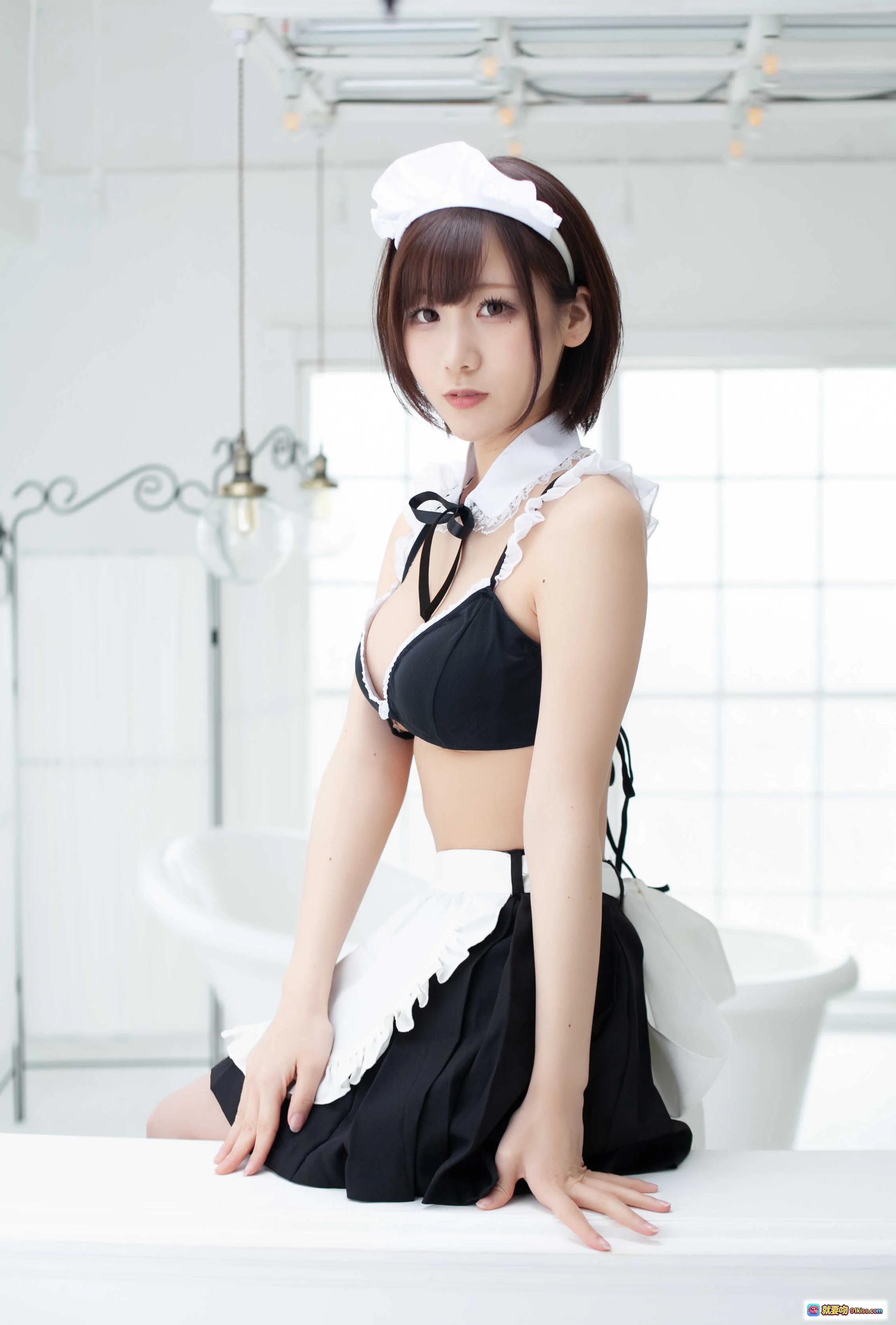日本美女KenKen女仆装写真 003 けんけんぱ いえすまいろーど 白帽黑裙蕾丝边 清纯性感室内拍摄 - 就要吻