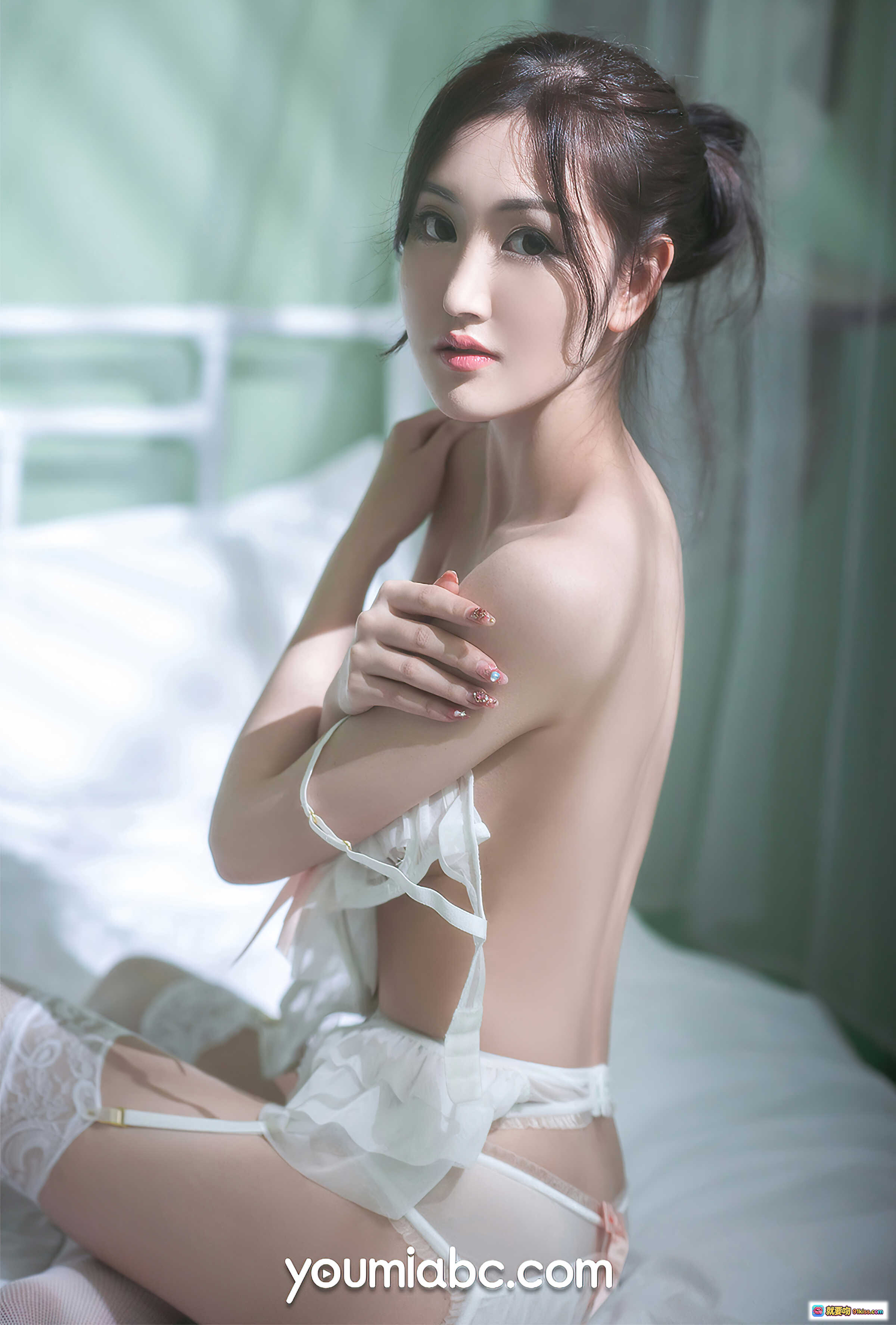 图片[3] - 沈梦瑶白色蕾丝内衣渔网袜床照写真 – YouMi尤蜜2021.04.11橱窗少女高清图集 - 就要吻