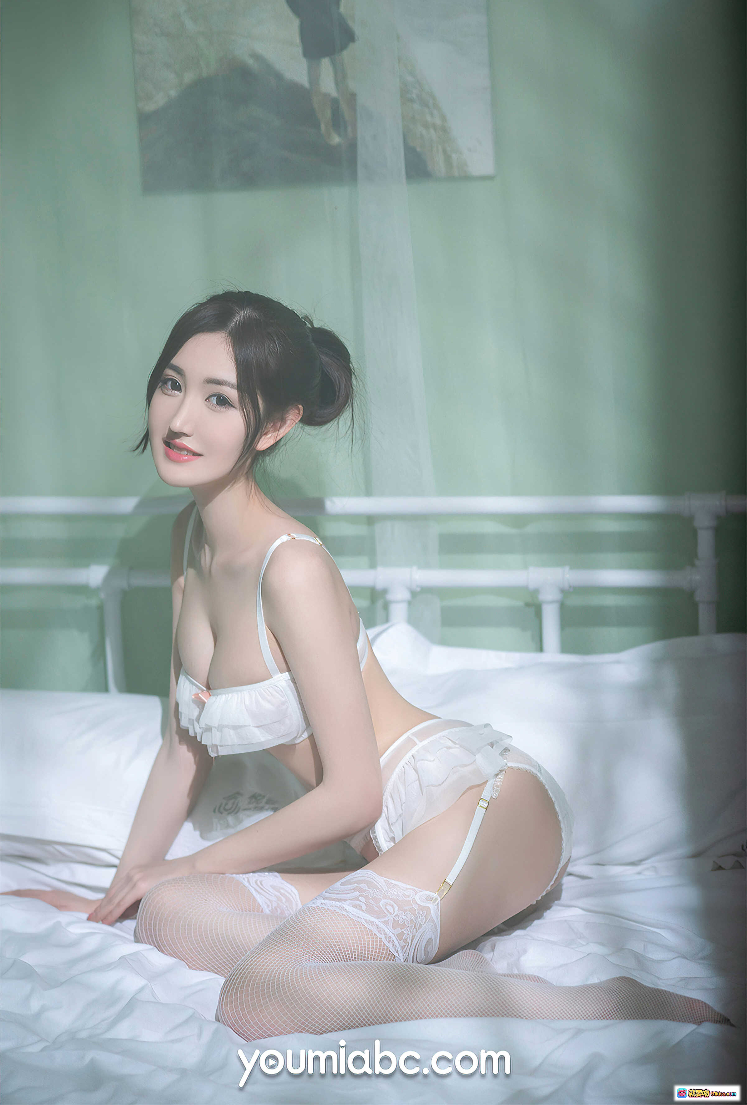 图片[6] - 沈梦瑶白色蕾丝内衣渔网袜床照写真 – YouMi尤蜜2021.04.11橱窗少女高清图集 - 就要吻