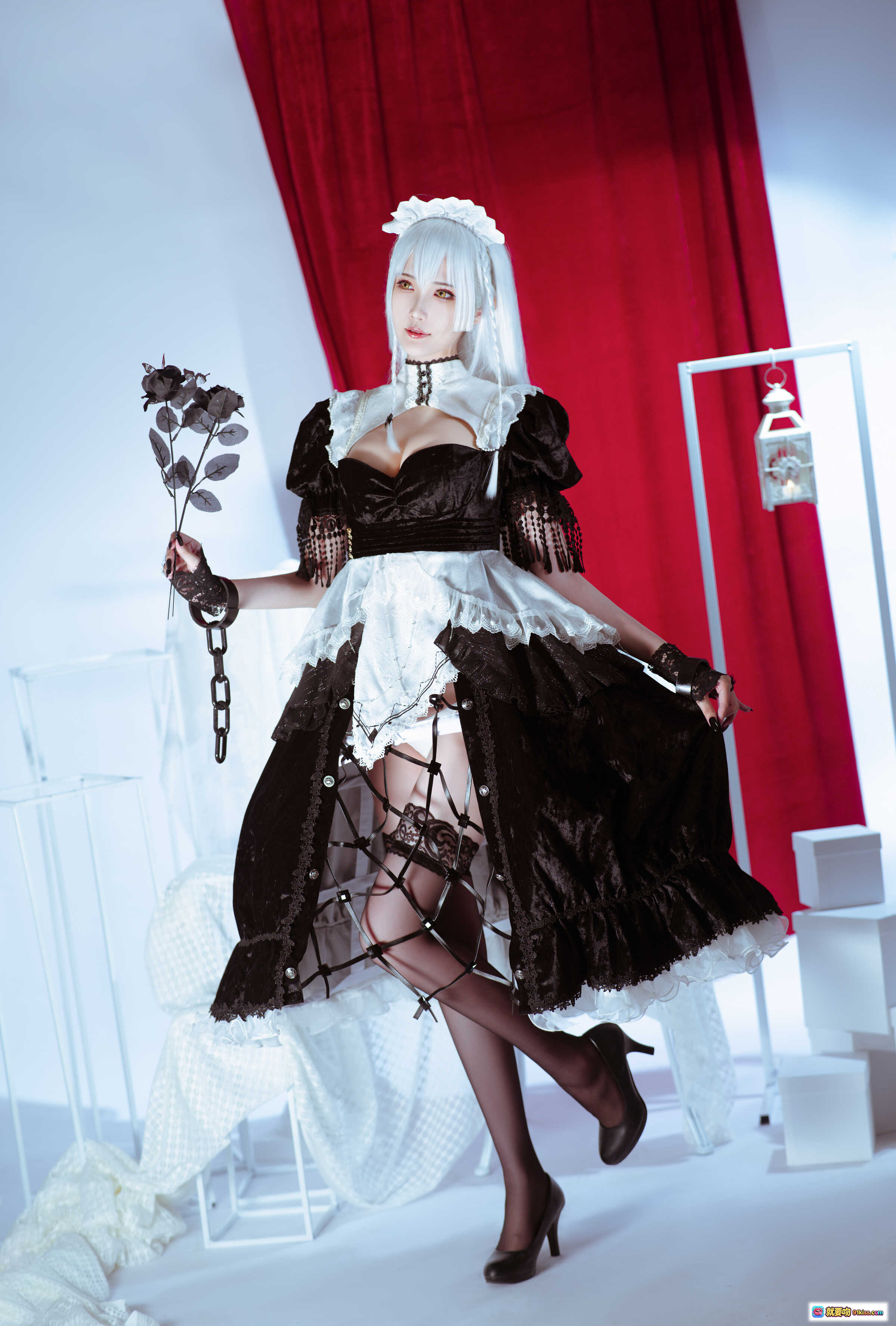 图片[3] - 花兮_honoka 赫敏+能代冬雪沁香 cosplay写真 | 白发蕾丝黑裙暗黑风 | 精致妆容手持黑玫瑰 | 36P高清美图 - 就要吻