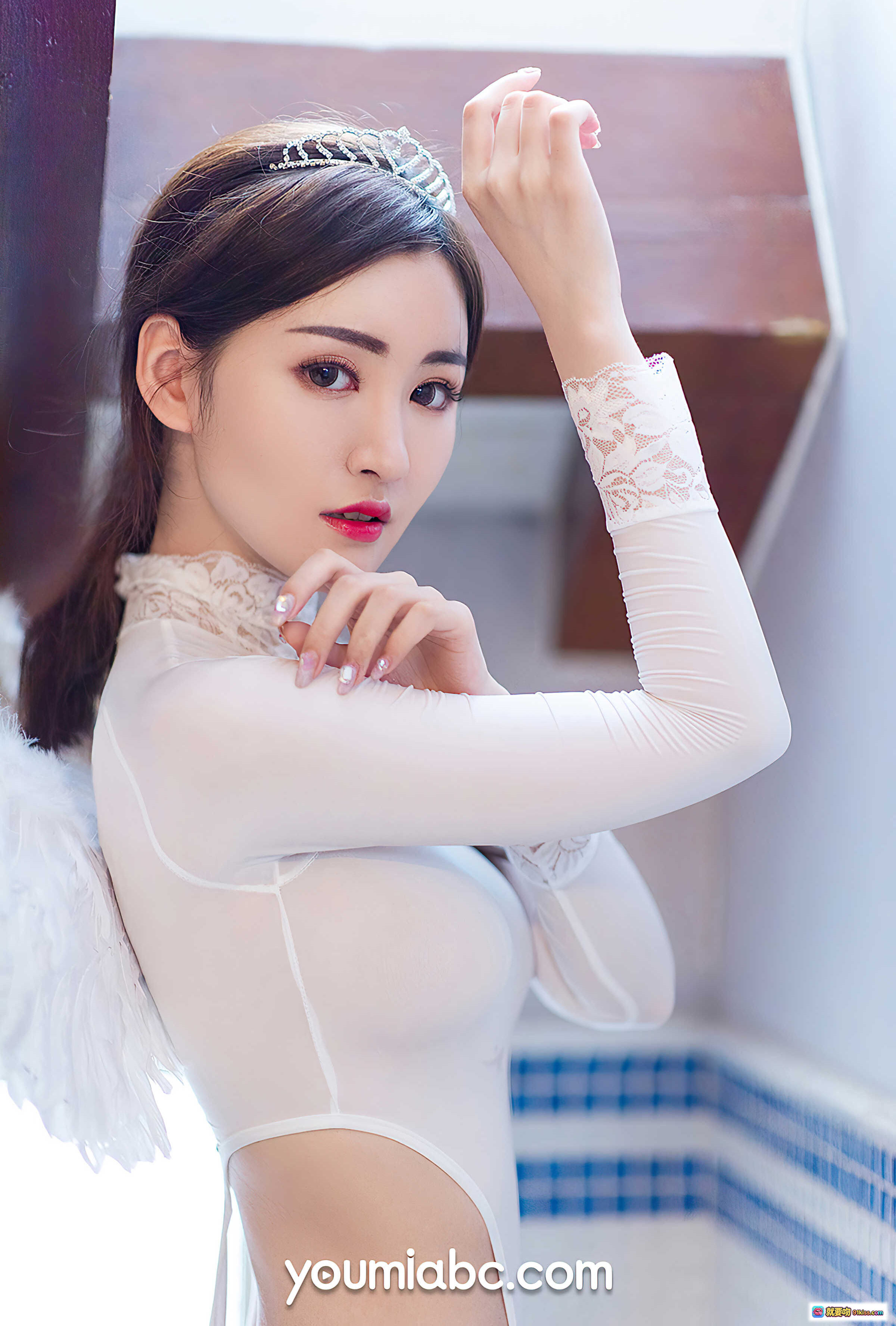 图片[3] - 沈梦瑶梦天使写真 | 白色紧身衣蕾丝高领 | 天使翅膀浴室唯美拍摄 | YouMi尤蜜2020.12.28高清图集 - 就要吻