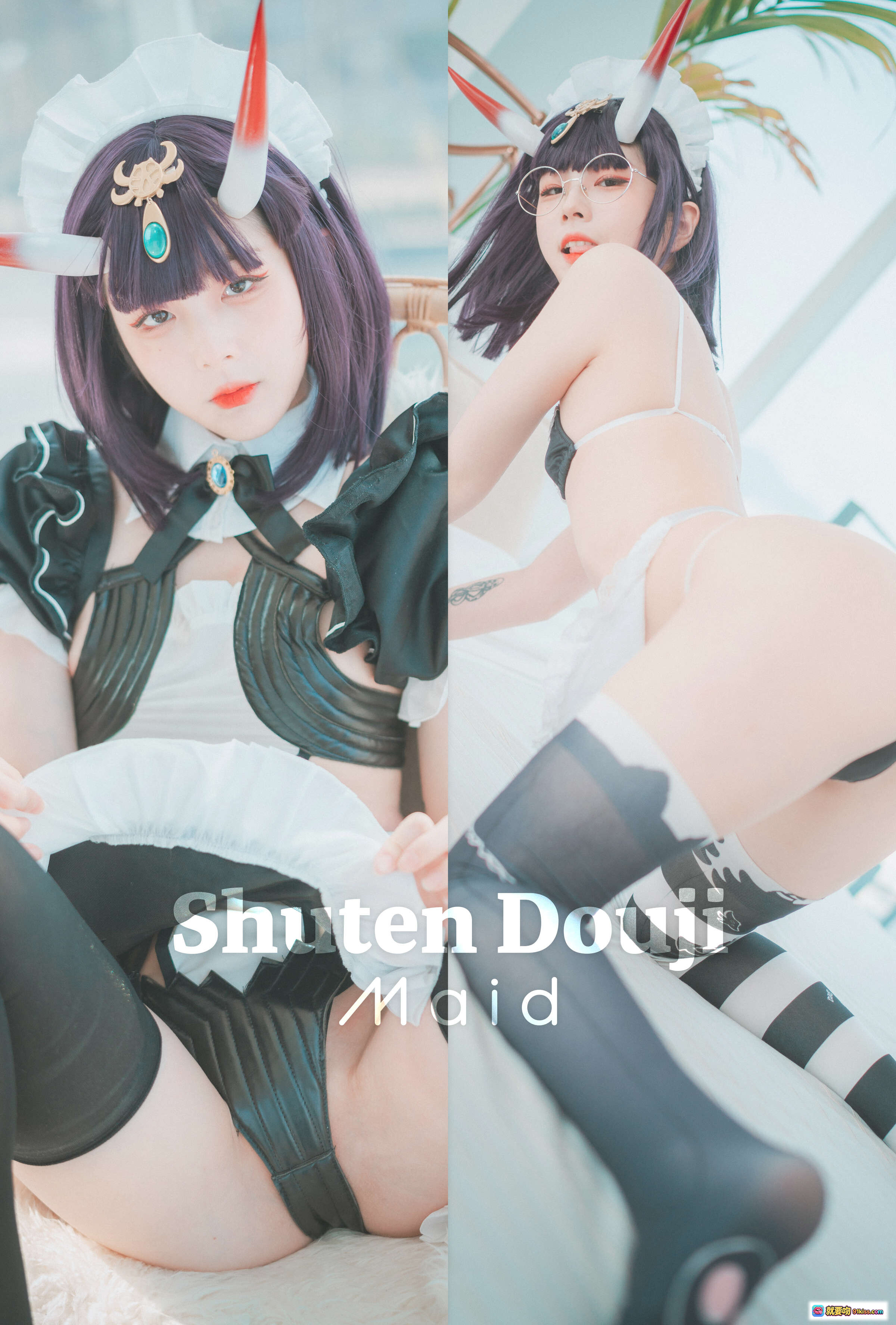图片[1] - Shuten Douji Maid Cosplay | Isabella NO.001 DJAWA | 黑白女仆装 | 紫发角饰 | 丝袜美腿 | 70P高清写真 - 就要吻