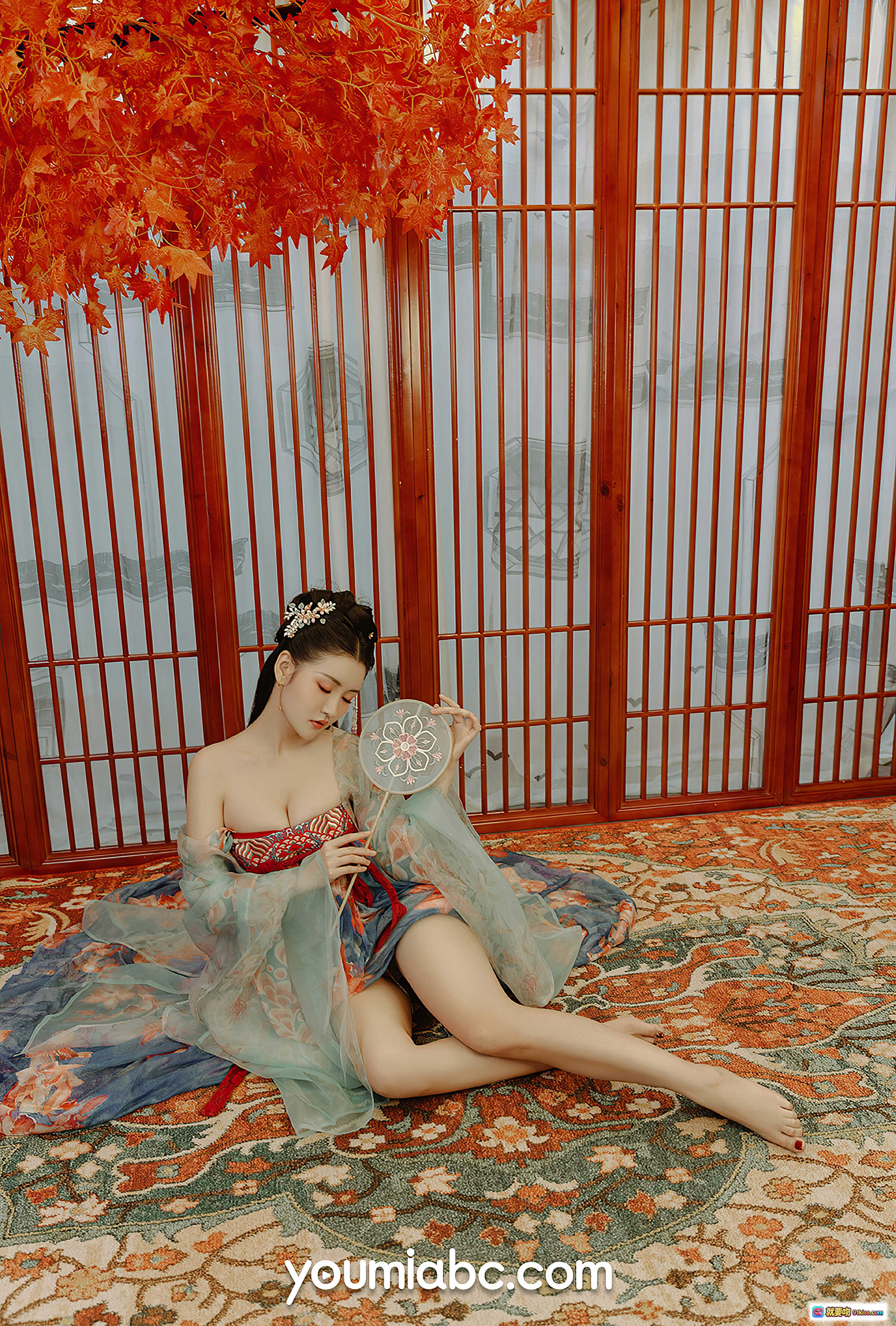 图片[8] - 沈梦瑶古风写真｜绝世花魁优雅坐姿｜青纱薄衣琵琶相伴｜YouMi尤蜜2021年1月15日高清图集 - 就要吻