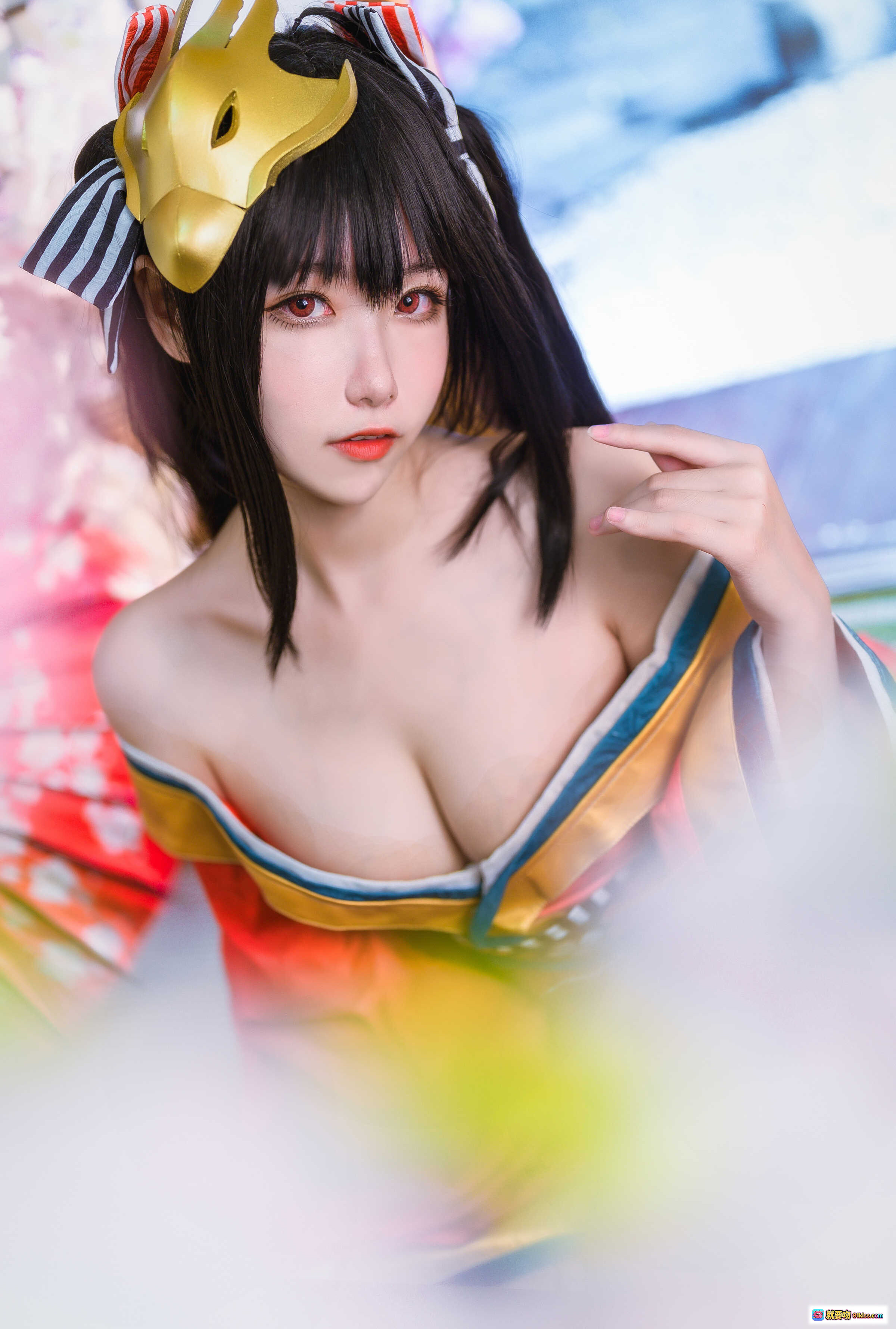 图片[7] - Momoko葵葵NO.023真爱大凤本子4套107P 和风Cosplay 红色振袖 蓝丝袜 金面具 日式庭院 纸灯笼 美少女写真 - 就要吻