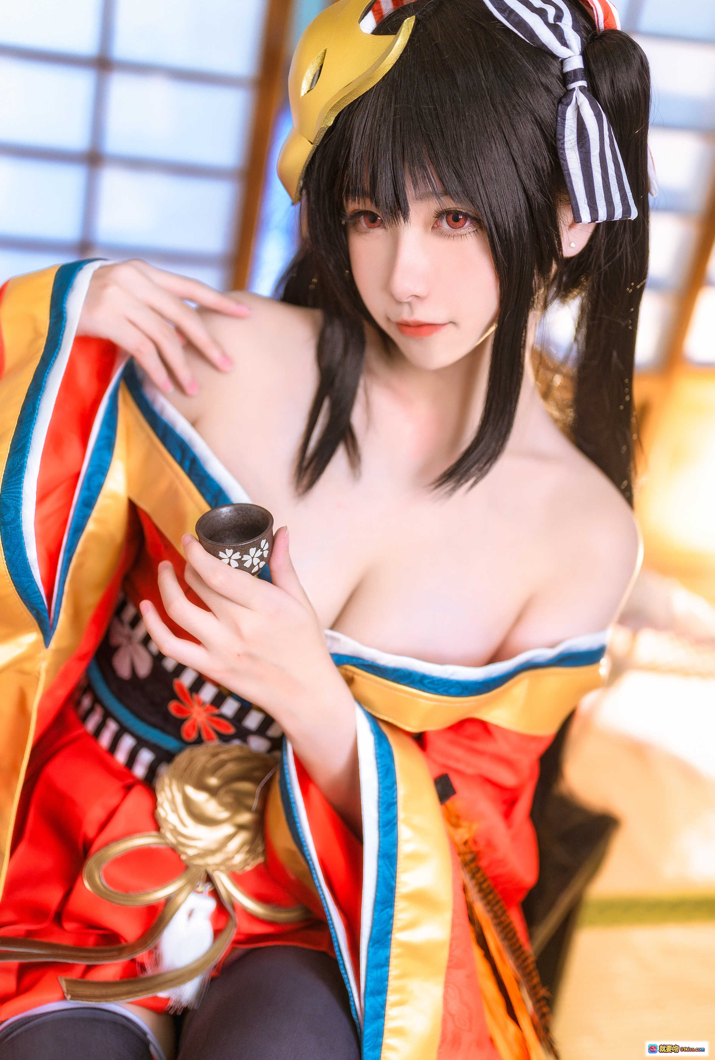 图片[4] - Momoko葵葵NO.023真爱大凤本子4套107P 和风Cosplay 红色振袖 蓝丝袜 金面具 日式庭院 纸灯笼 美少女写真 - 就要吻