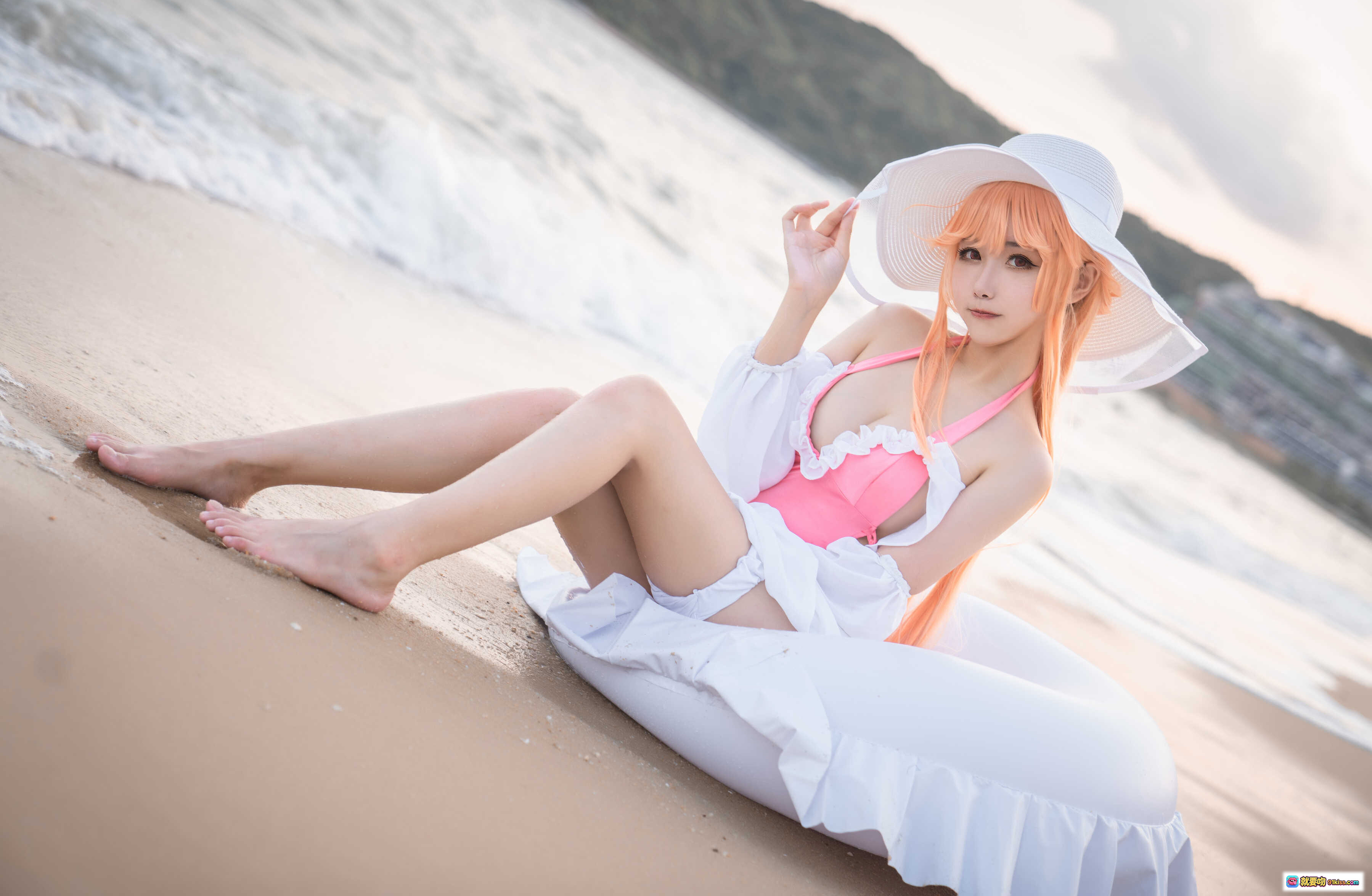 图片[3] - Momoko葵葵黎塞留cosplay海滩写真｜粉色泳衣白帽少女｜20P高清图集 - 就要吻